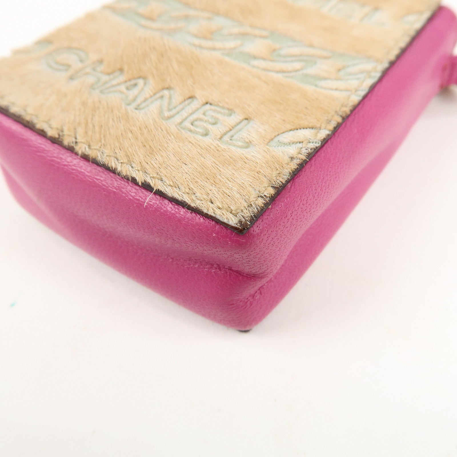 CHANEL Unborn Calf Lamb Skin Chain Shoulder Cigarette Case Used