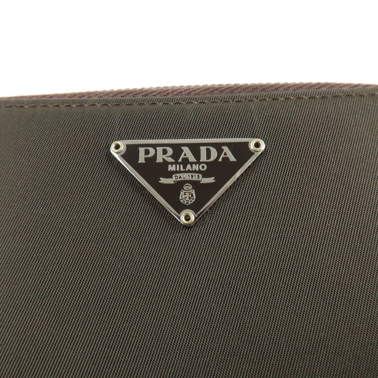 PRADA Logo Leather Bi-Fold Wallet Small Wallet Khaki Used