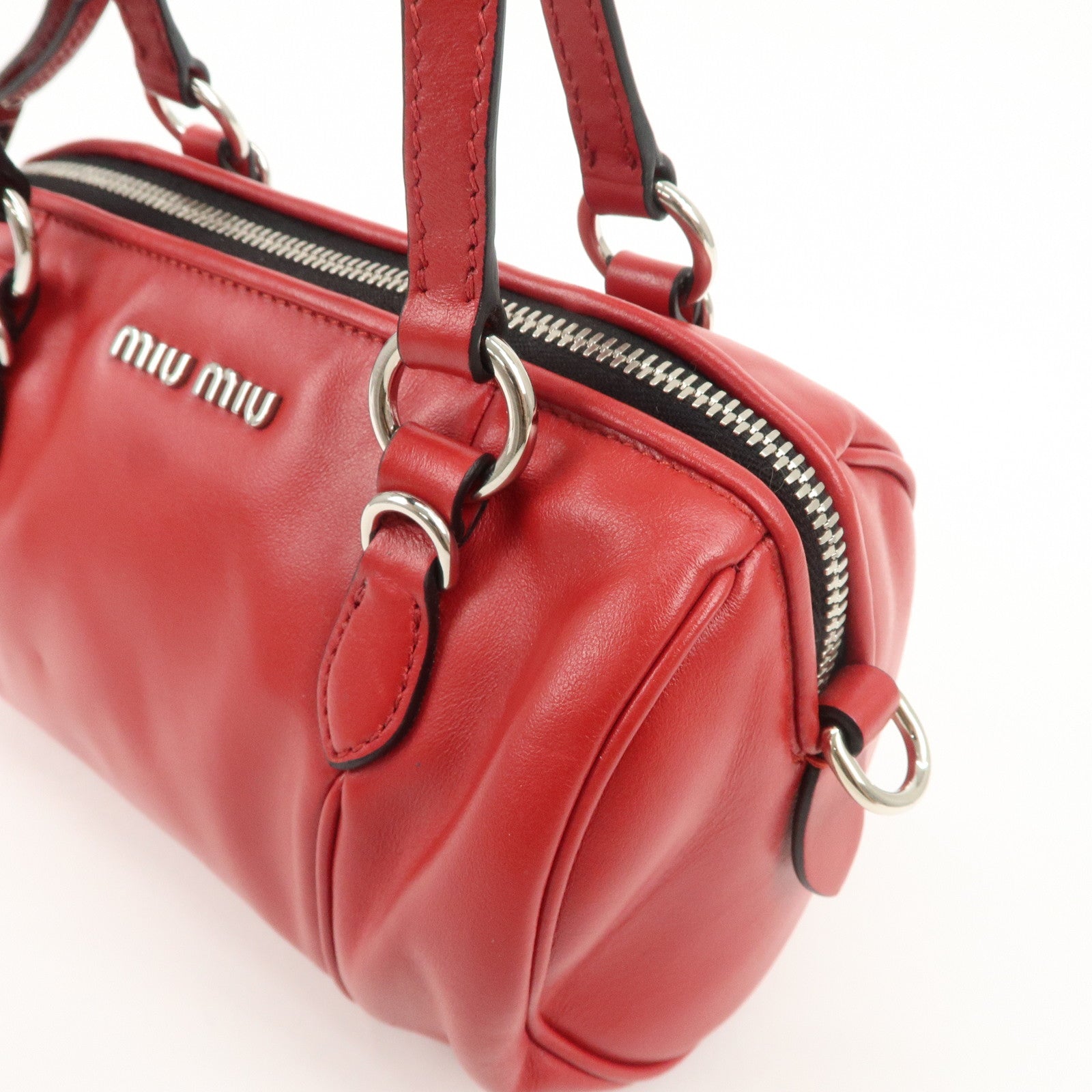 MIU MIU Logo Leather 2Way Shoulder Bag Hand Bag Red 5BH152 Used
