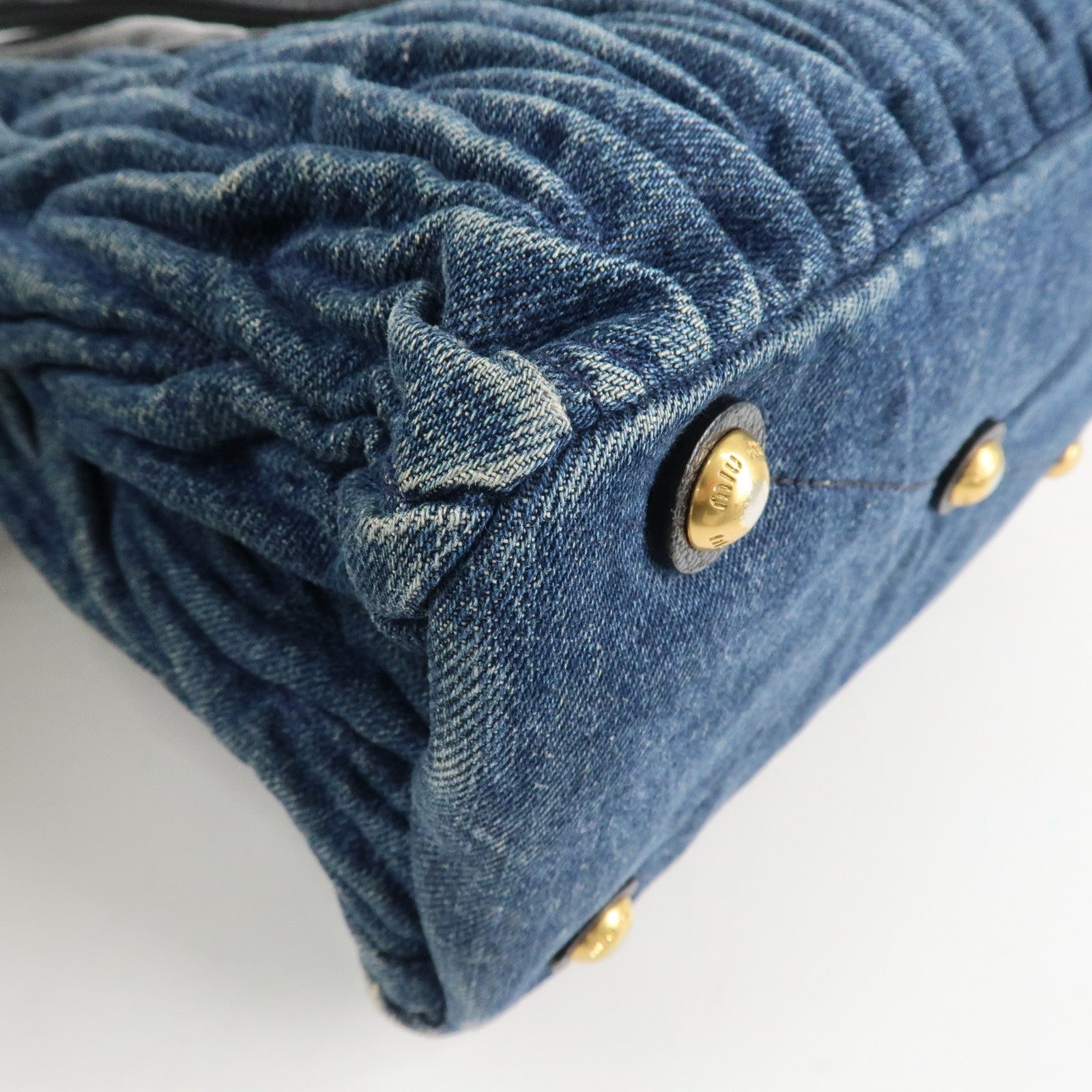 MIU MIU Matelasse Denim Leather 2Way Bag Hand Bag Blue Black Used