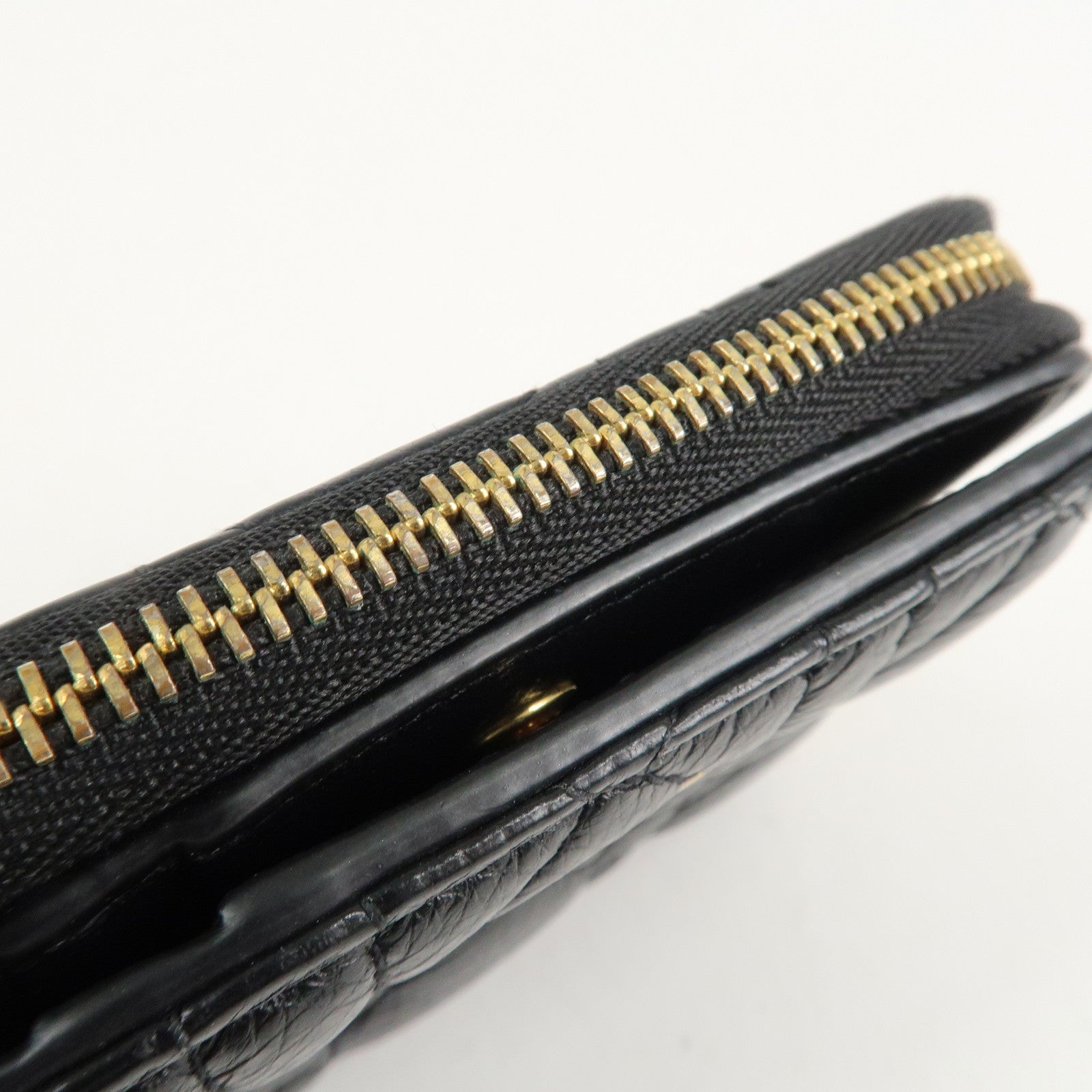 Christian Dior Cannage Leather Bi-fold Wallet Black Gold HDW Used