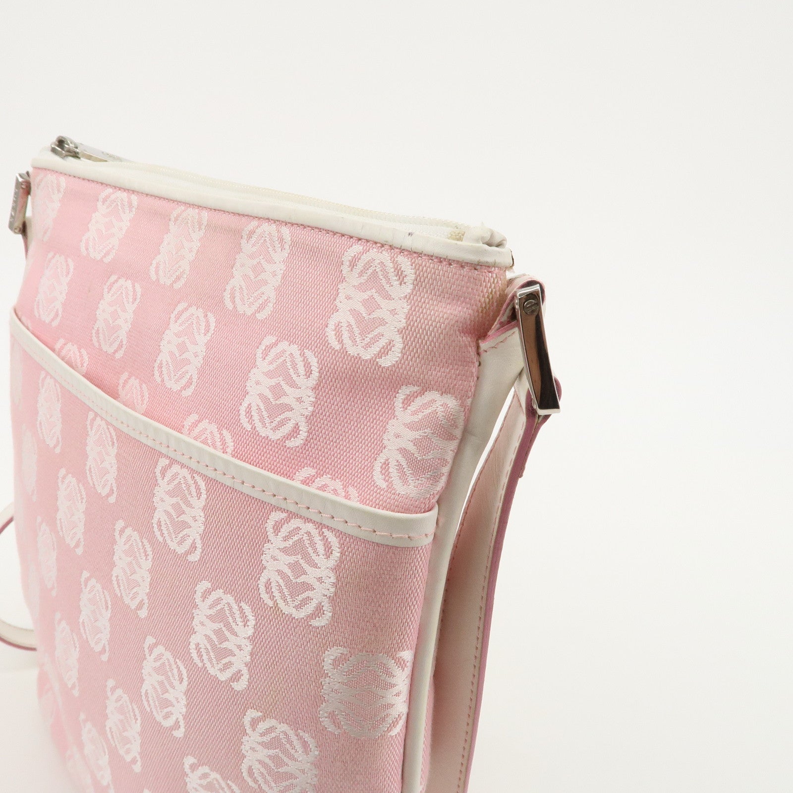 LOEWE Anagram Canvas Leather Shoulder bag Pink Used