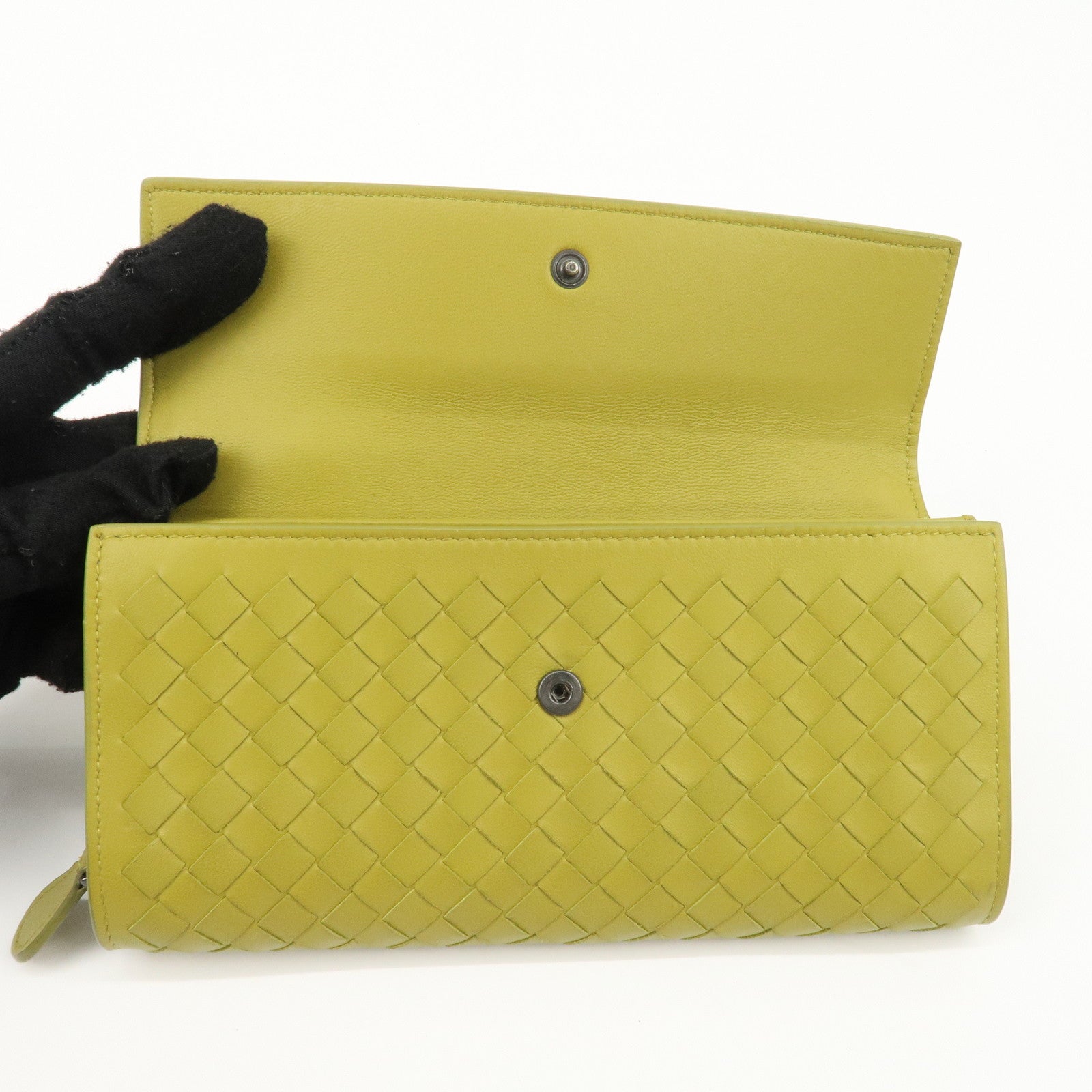BOTTEGA VENETA Intrecciato Leather Bi-fold Long Wallet Yellow Used