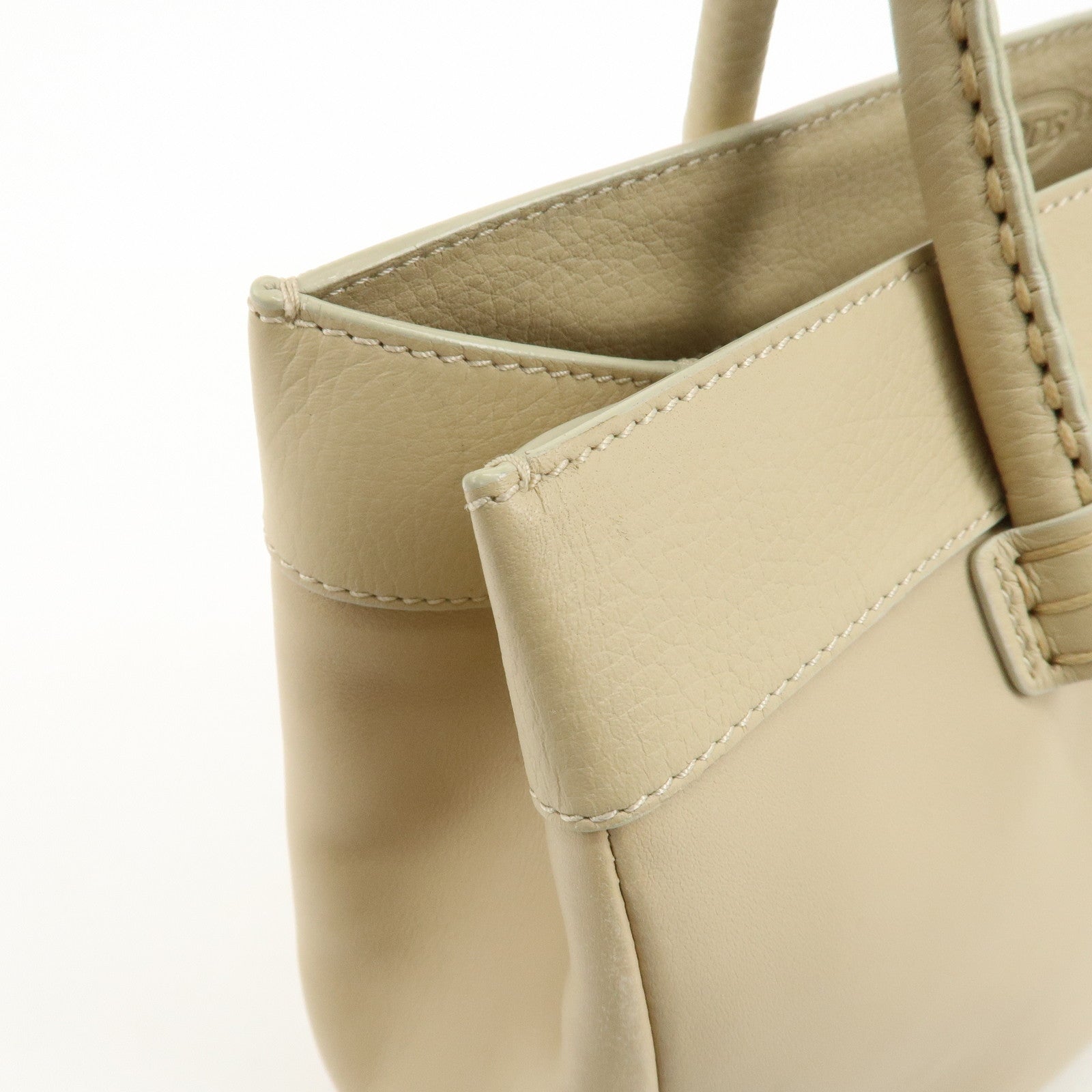 TOD'S Logo Leather Tote Bag Hand Bag Beige Cream Used