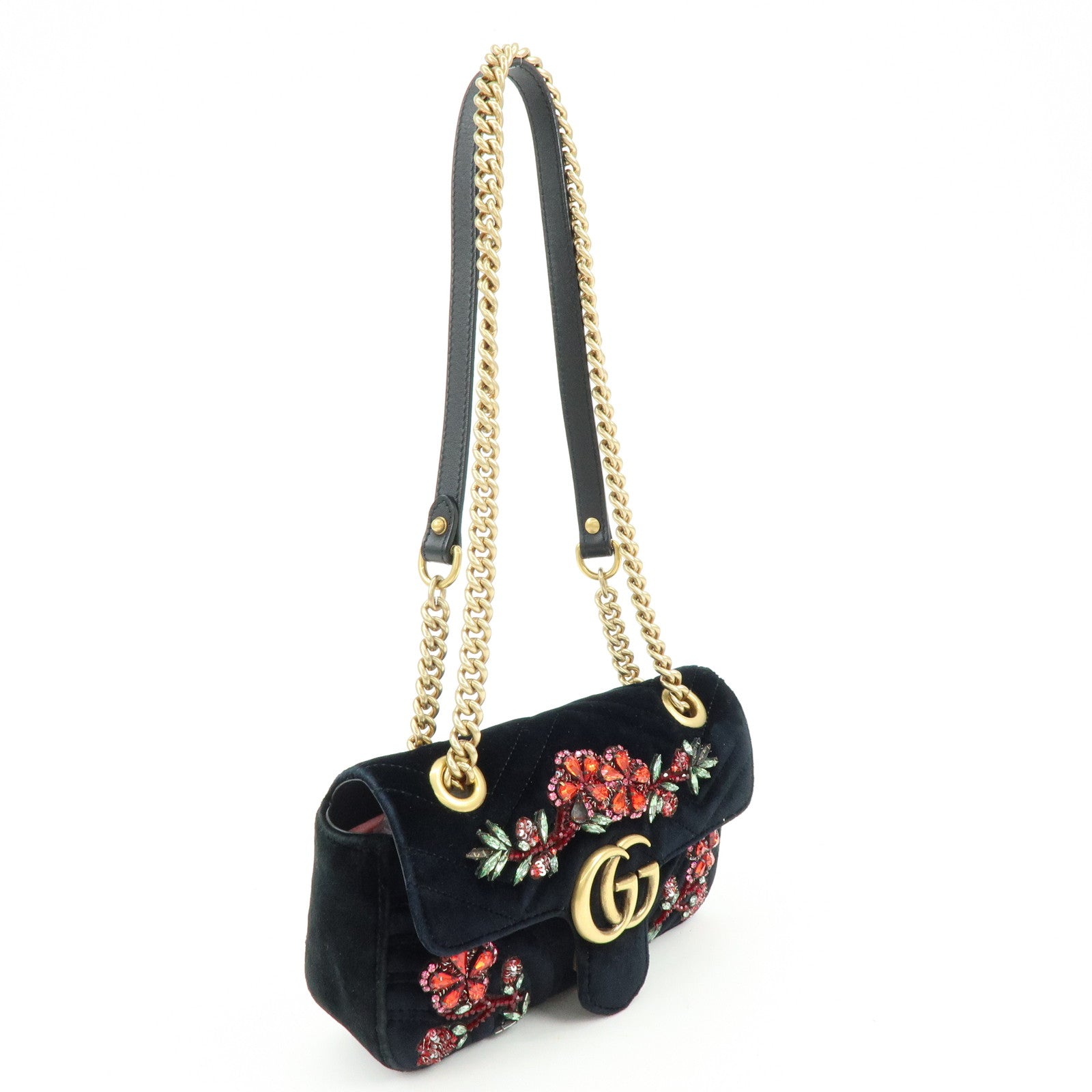 GUCCI GG Marmont Small Velvet Chain Shoulder Bag Black 446744