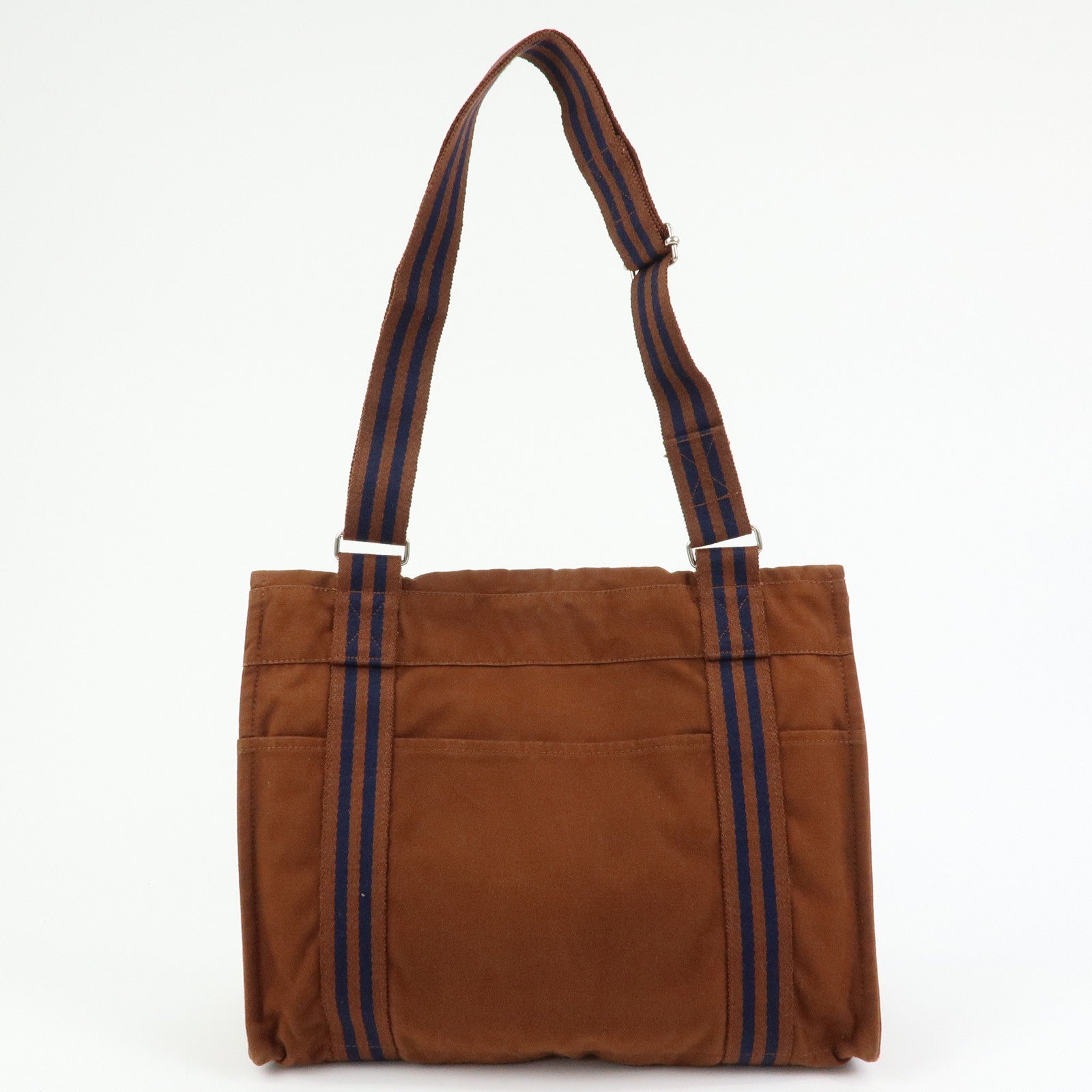 HERMES Basas MM Fourre Toute Cotton Canvas Shoulder Bag Brown
