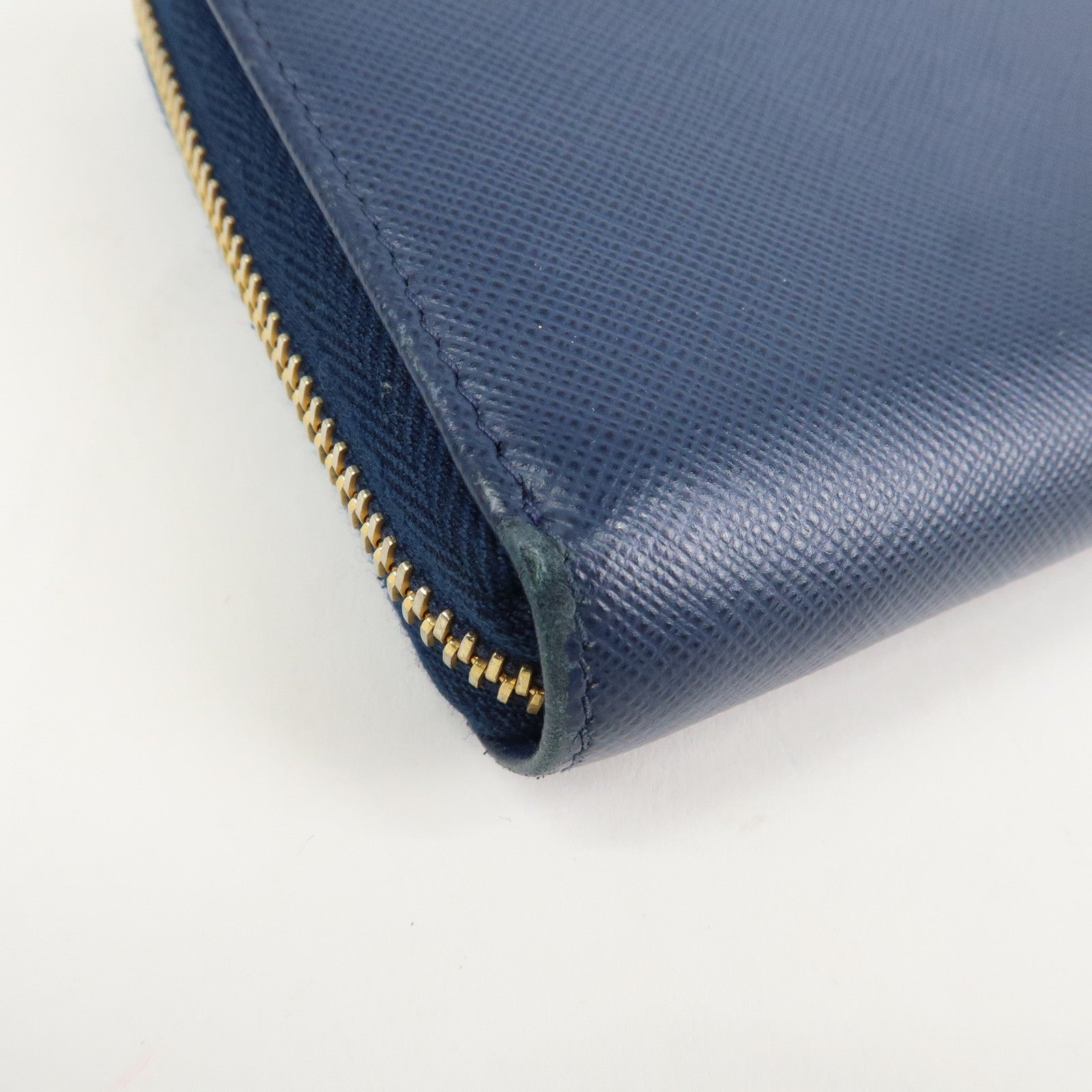 PRADA Triangle Logo Saffiano Leather Zippy Long Wallet Navy 1ML506