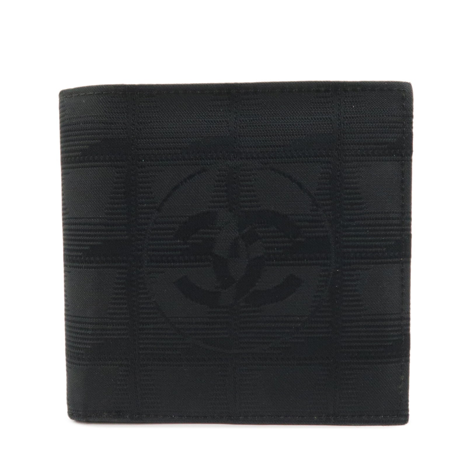 CHANEL New Travel Line Nylon Jacquard Compact Wallet Black A14342