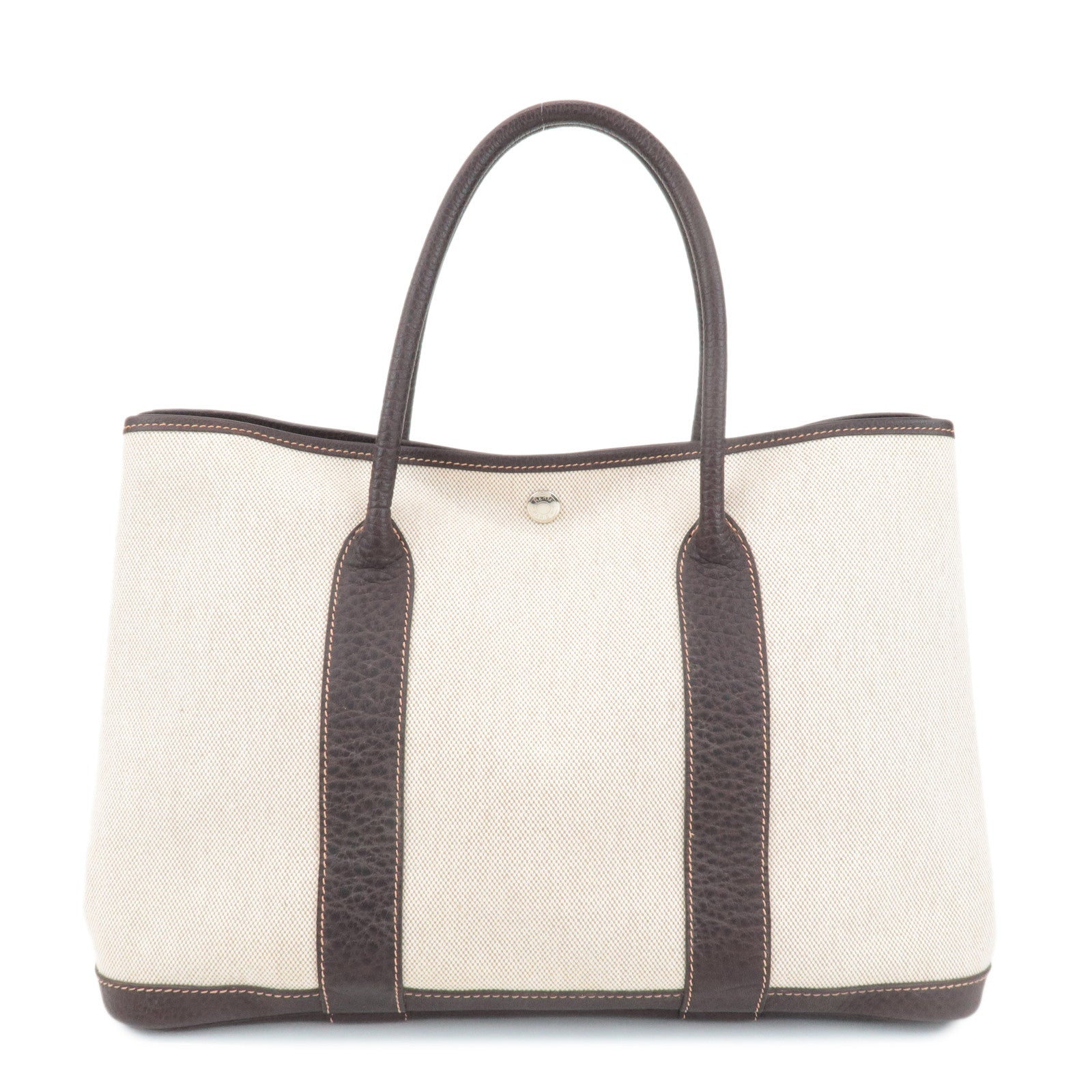 HERMES Garden Party PM Toile Ash H Stamped Leather Tote Bag Used