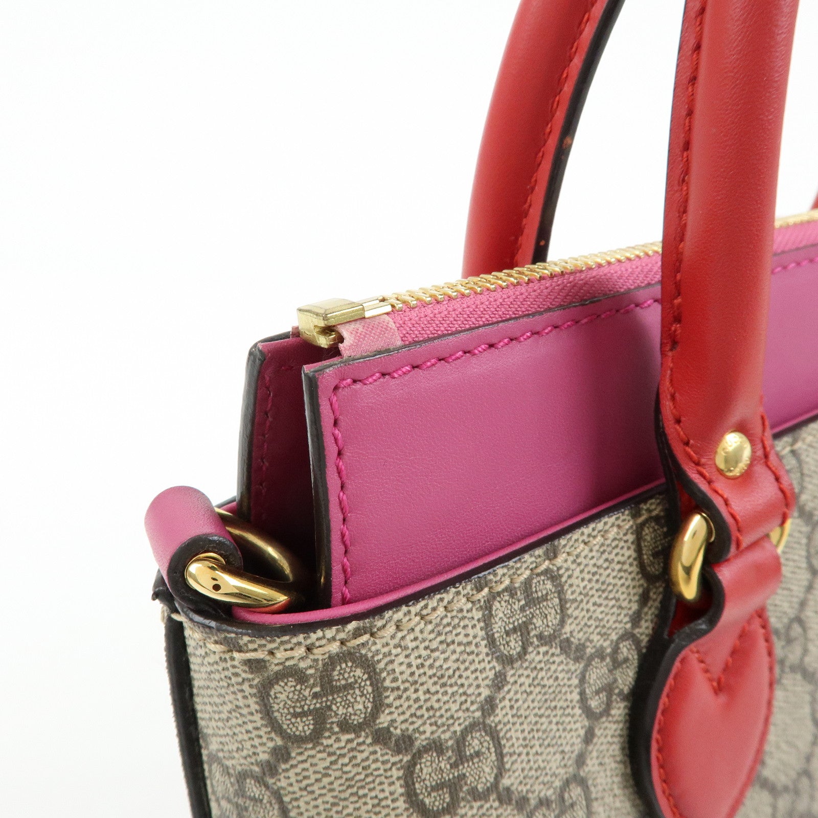 GUCCI GG Supreme Leather 2Way Bag Hand Bag Beige Pink Red 453177