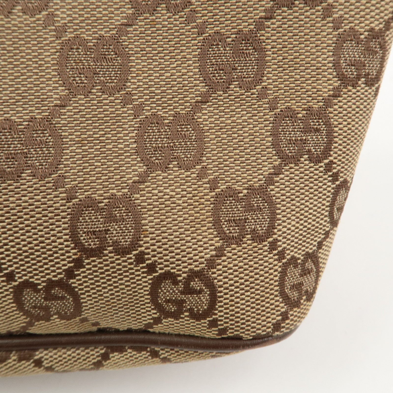 GUCCI Boat Bag GG Canvas Leather Hand Bag Brown 07198