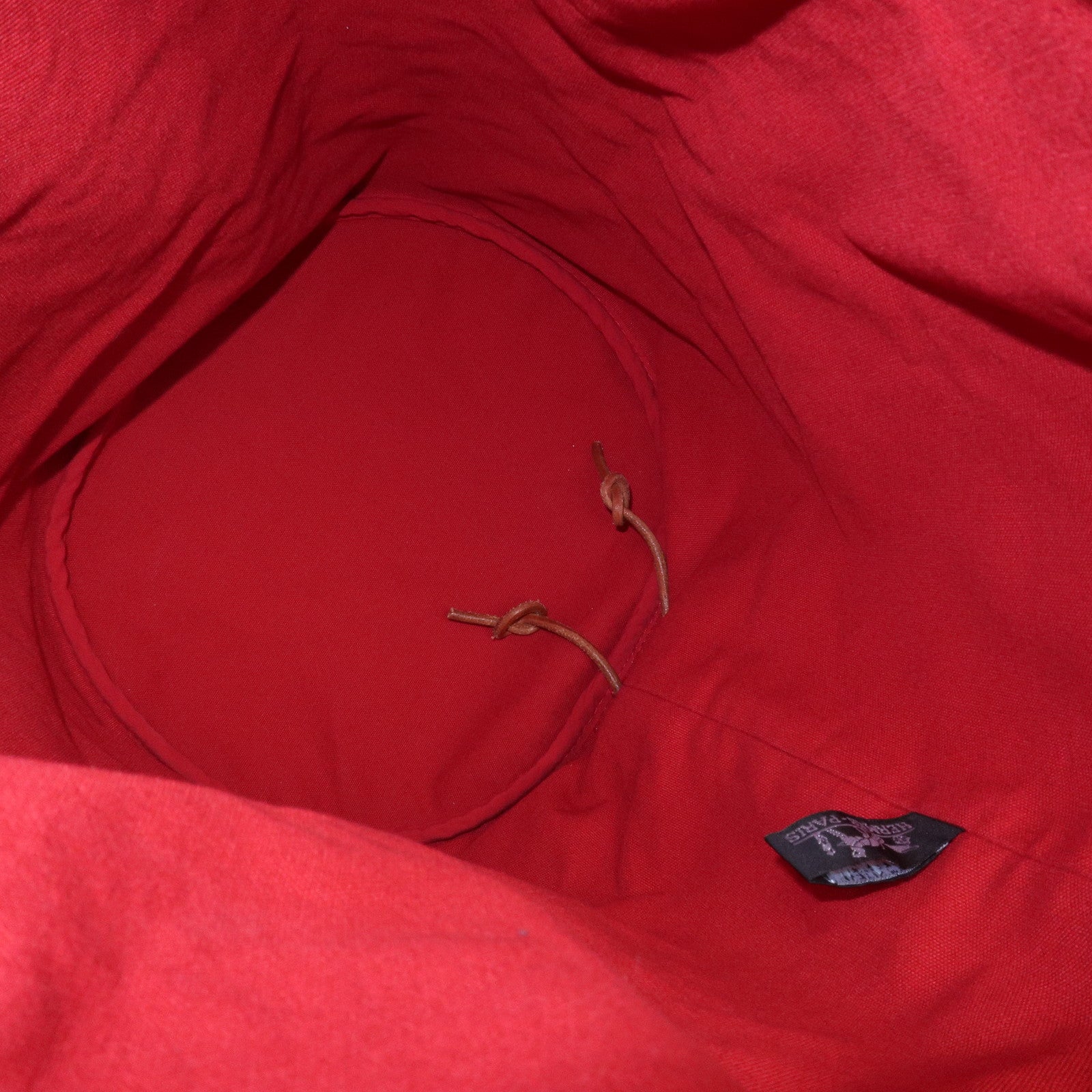 HERMES Canvas Leather Polochon Mimile PM Drawstring Bag Red