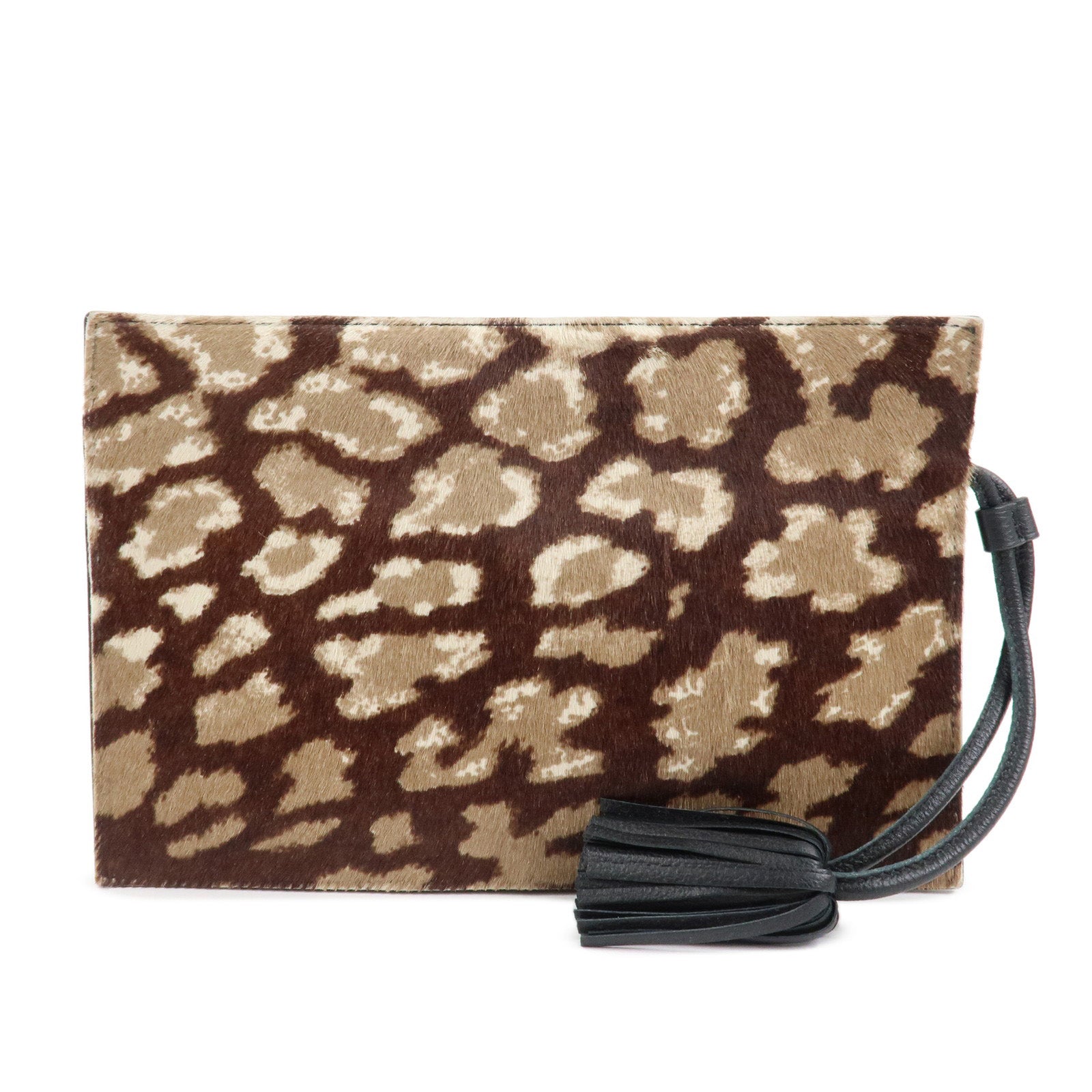 LOEWE Unborn Calf Leather Clutch Bag Pouch Brown Used