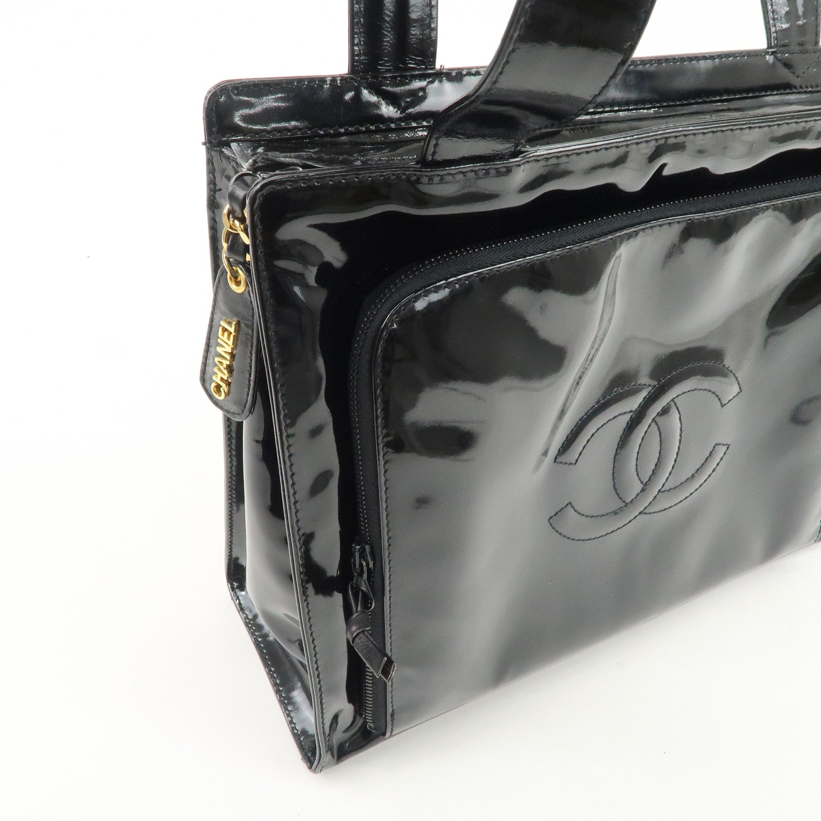 CHANEL COCO Mark Patent Leather Tote Bag Shoulder Bag Black Used