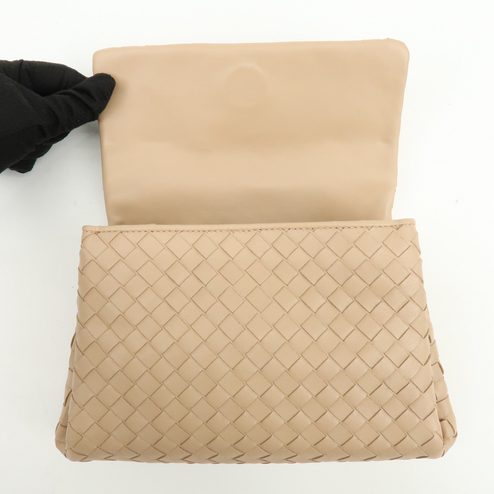 BOTTEGA VENETA Intrecciato Nappa Leather Clutch Bag Beige