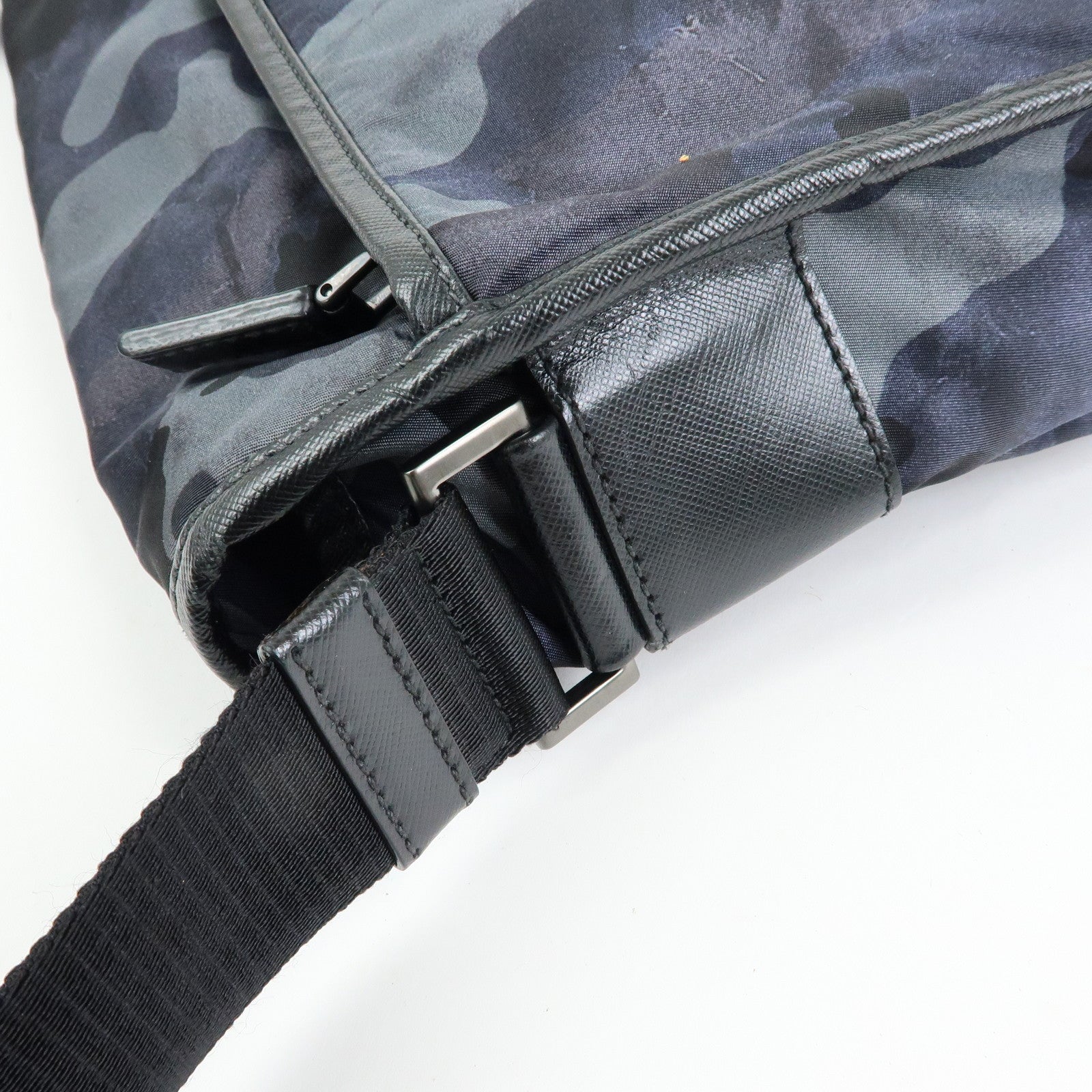 PRADA Triangle Logo Nylon Saffiano Leather Shoulder Bag VA0768