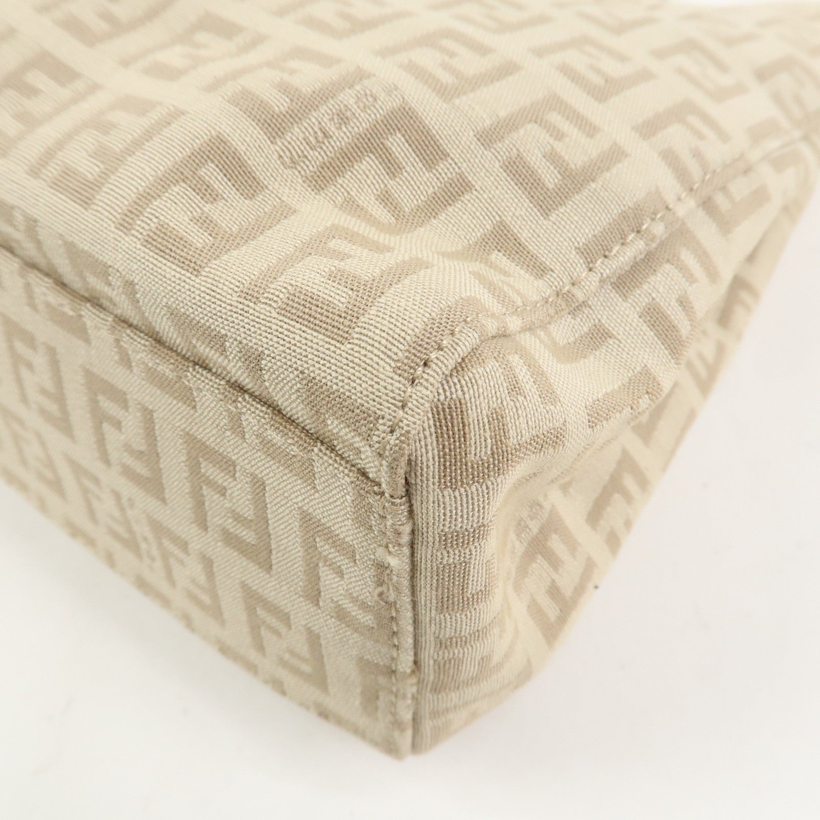 FENDI Zucchino Canvas Leather Tote Bag Hand Bag Beige 8BH072