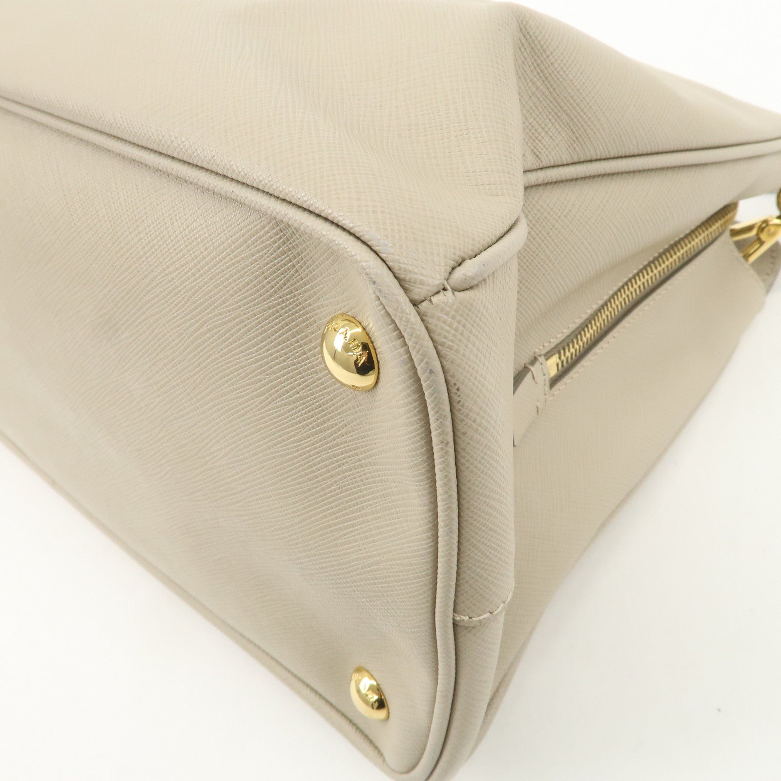 PRADA Triangle Logo Leather 2Way Bag Hand Bag Beige Gold Hardware Used