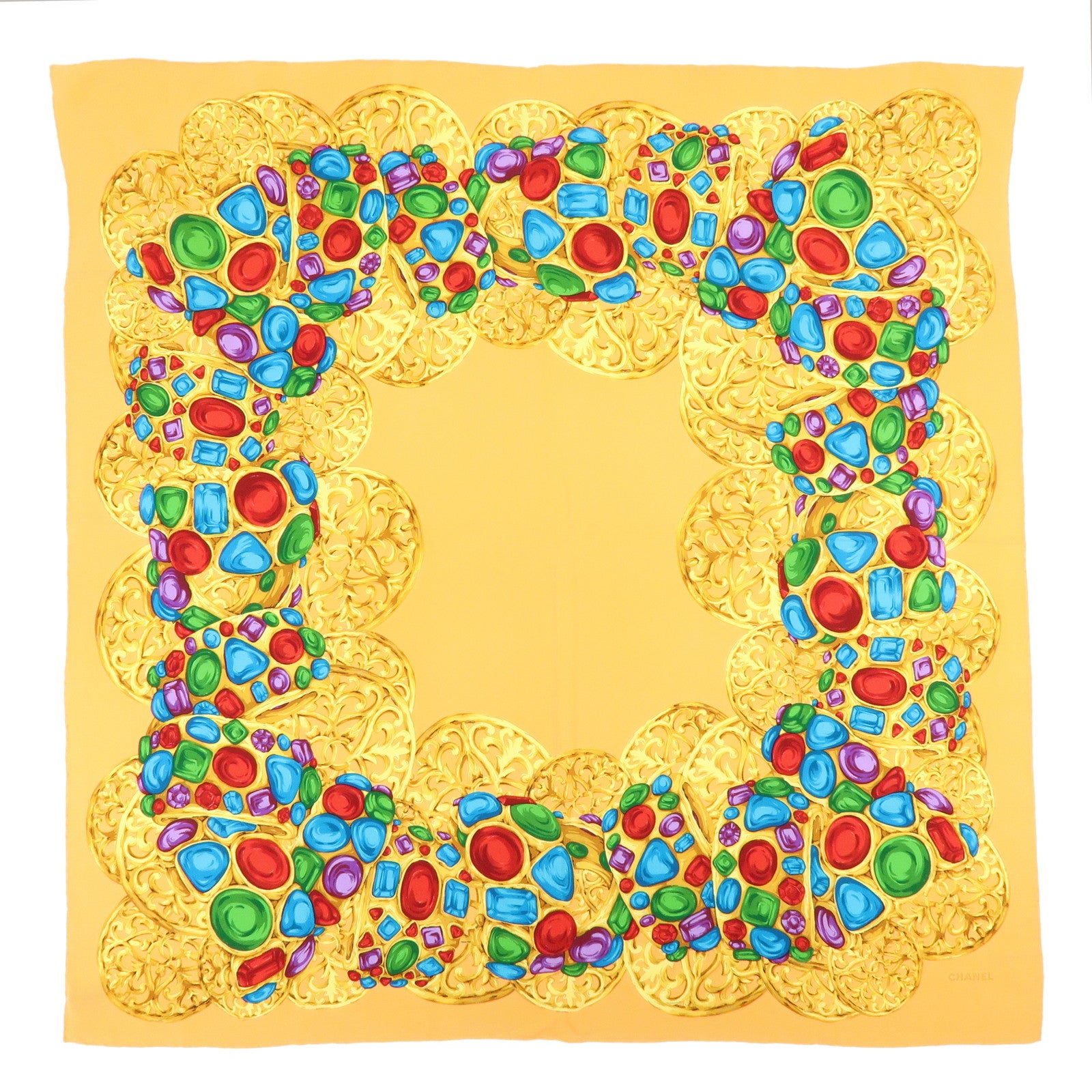 CHANEL Jewelry Motif Silk 100% Scarf Orange Multicolor