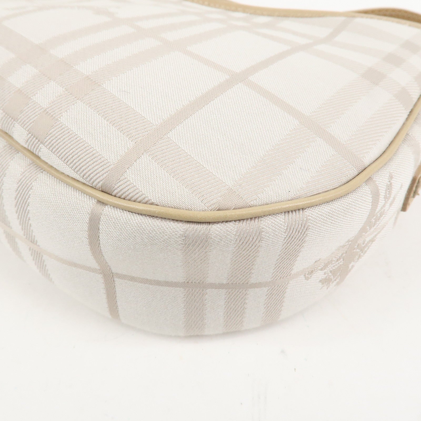 BURBERRY Canvas Leather Shoulder Bag Beige Gray Used