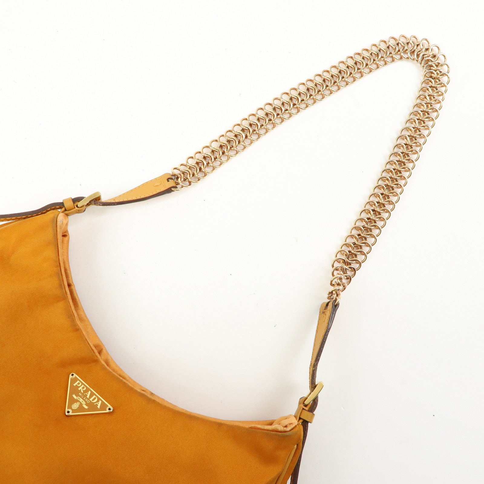 PRADA Triangle Logo Re‑Nylon Leather Hand Bag Shoulder Bag Orange