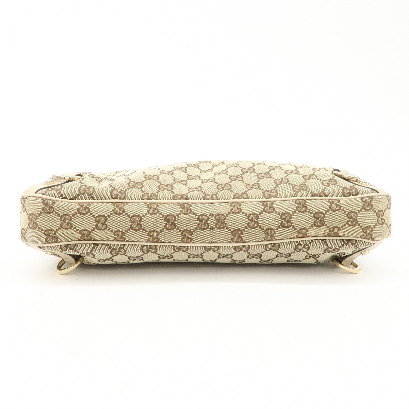 GUCCI Abbey Leather GG Canvas Shoulder Bag Beige Ivory 130737