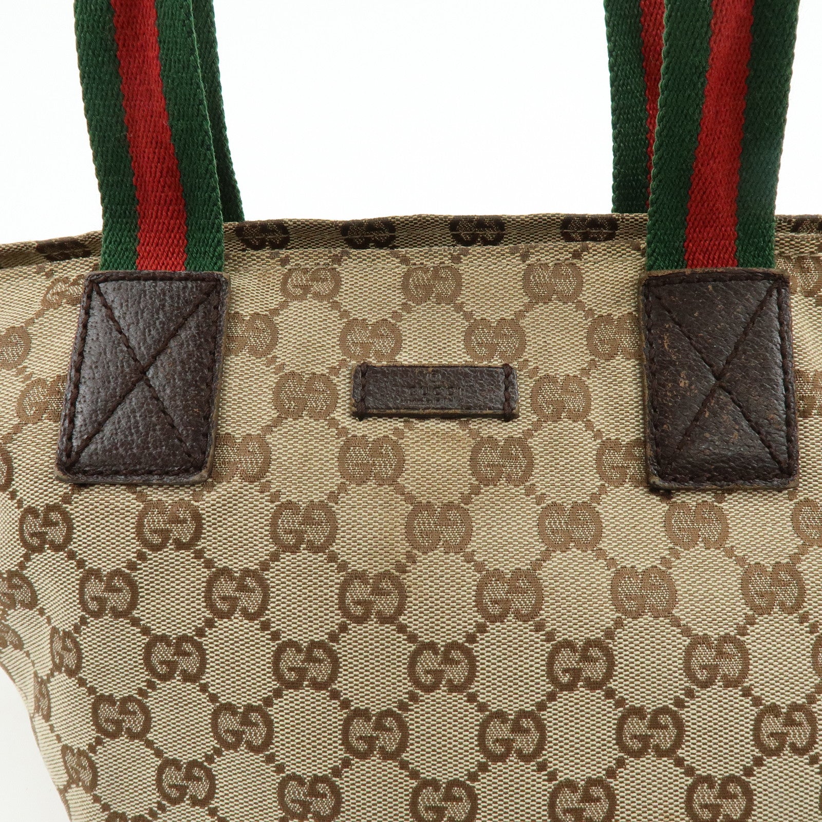 GUCCI Sherry GG Canvas Leather Tote Bag Hand Bag Brown 131228