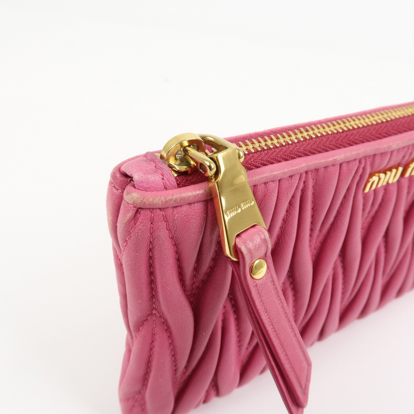 MIU MIU Matelasse Logo Leather Cosmetic Accessory Pouch Pink 5MB003