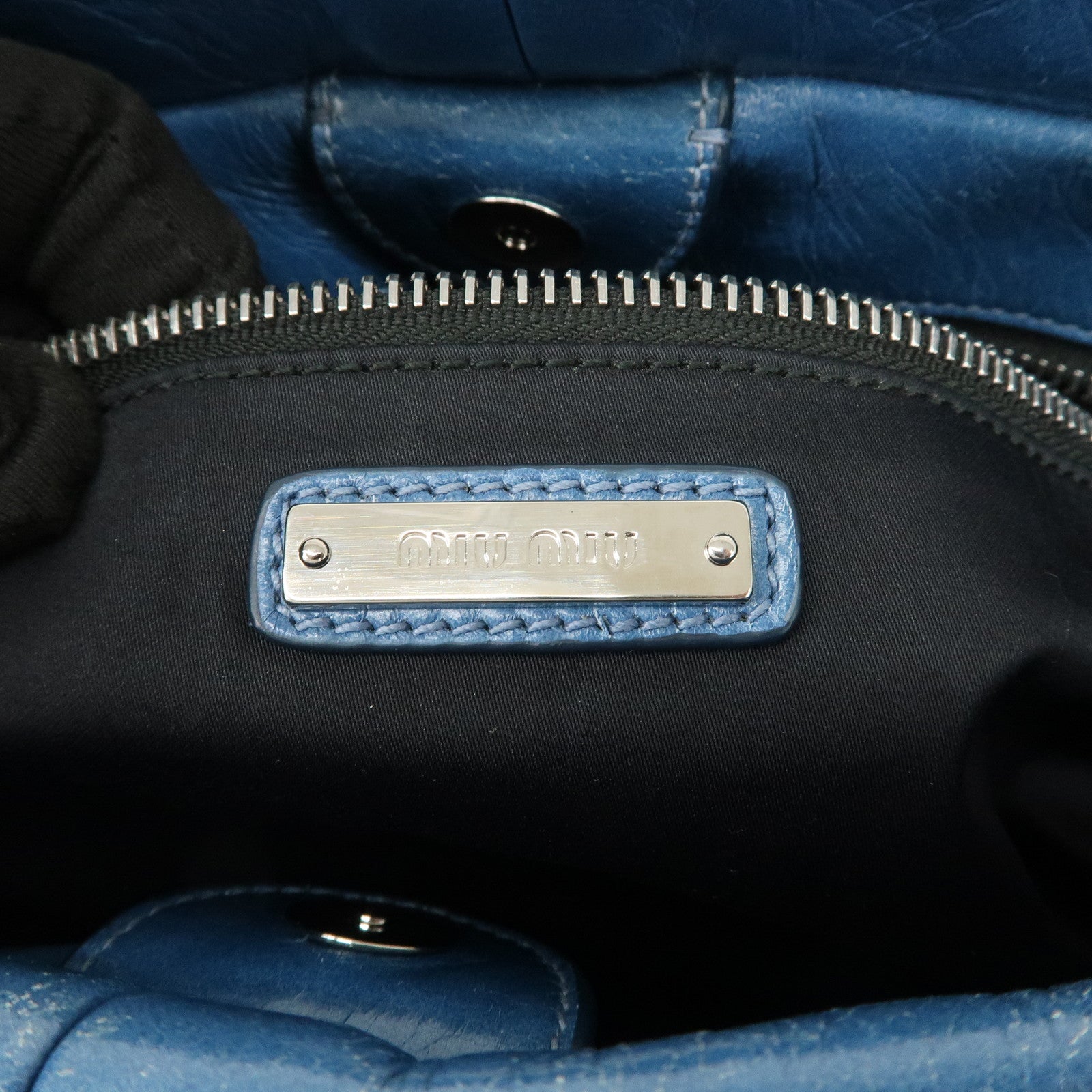 MIU MIU Leather 2Way Bag Shoulder Bag Hand Bag Blue RT0383