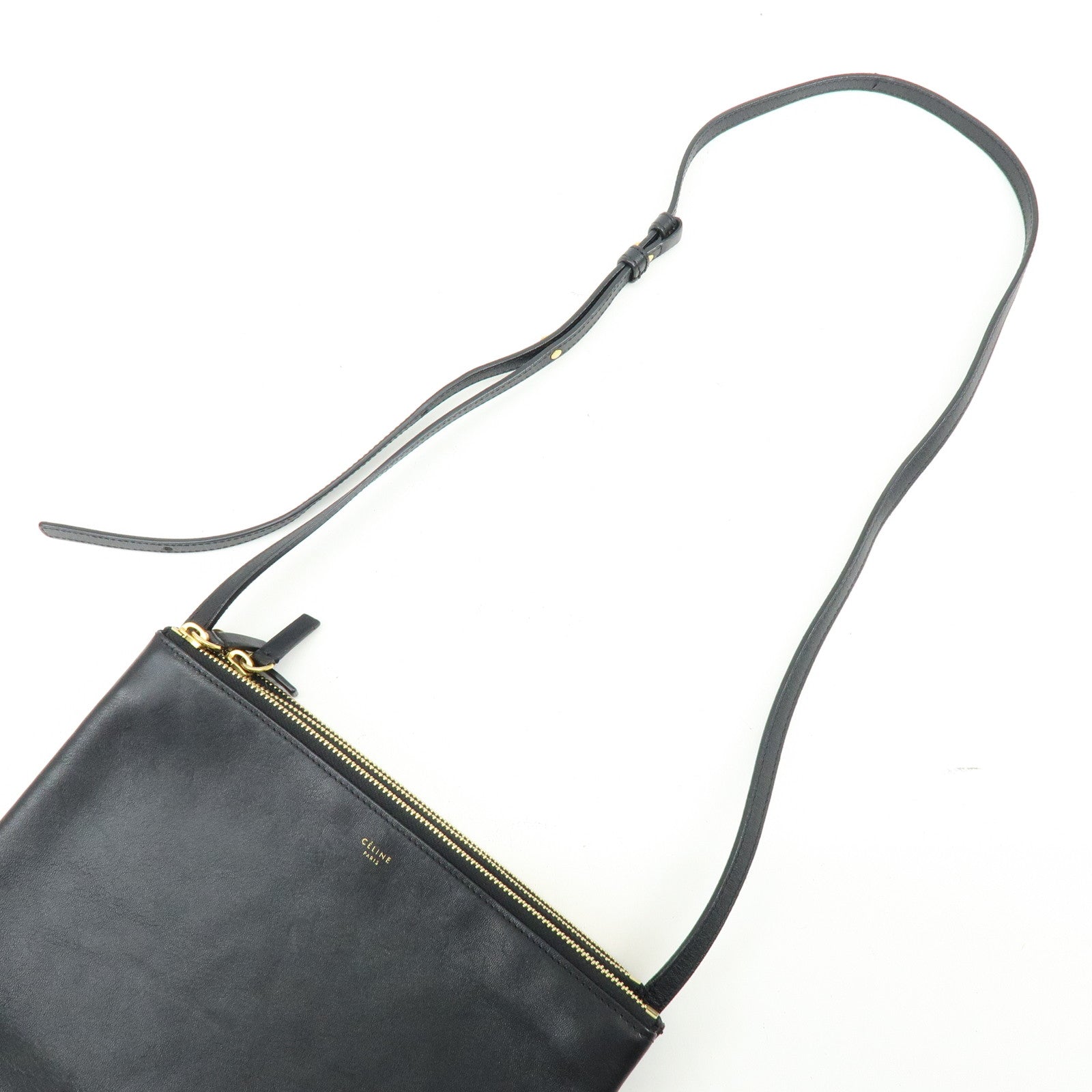 CELINE Trio Leather Shoulder Bag Crossbody Bag Black