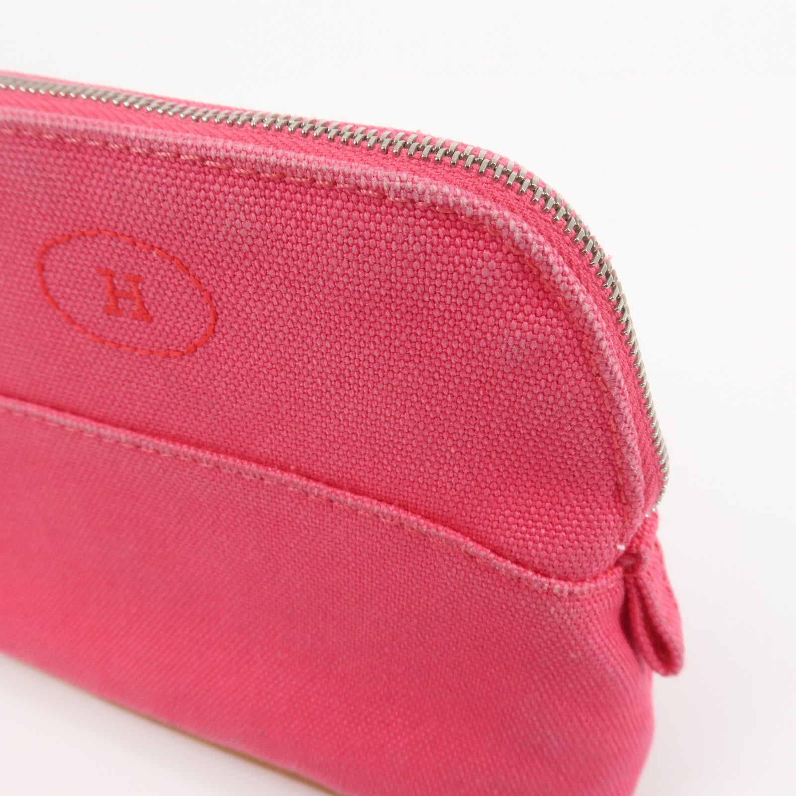 HERMES Canvas Leather Bolide Pouch Cosmetic Pouch Makeup Bag Pink