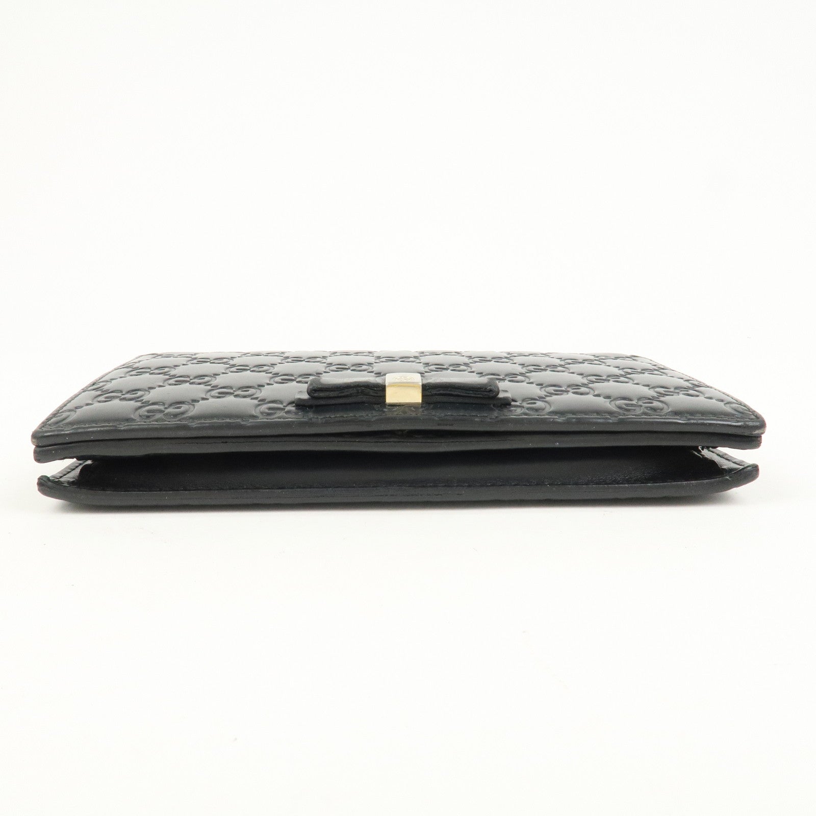 GUCCI Interlocking G Guccissima Leather Chain Shoulder Wallet Black
