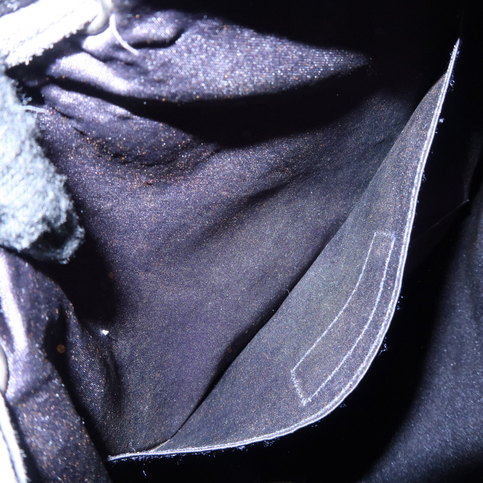 CHANEL Matelasse Satin Suede Drawstring Back Pack Black Used