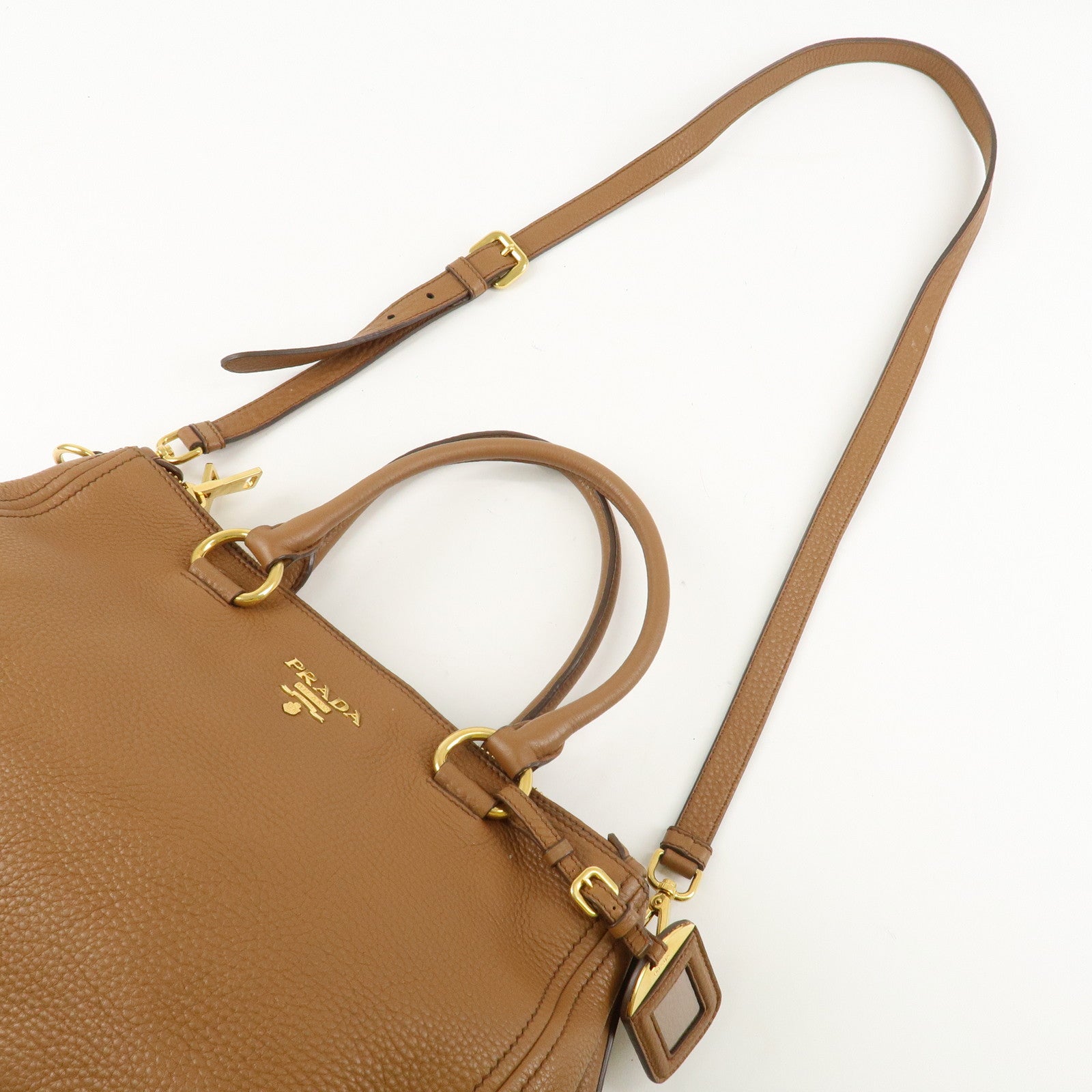 PRADA Logo VIT.DAINO Calf Leather 2Way Tote Bag Brown 1BA866 Used