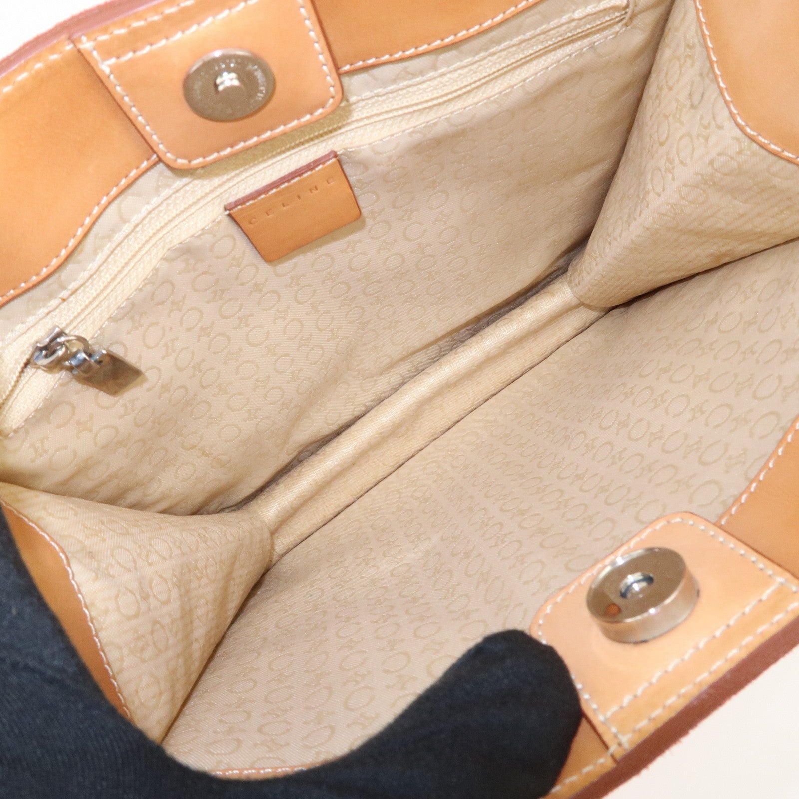 CELINE C Macadam Suede Leather Tote Bag Hand Bag Orange Light Brown