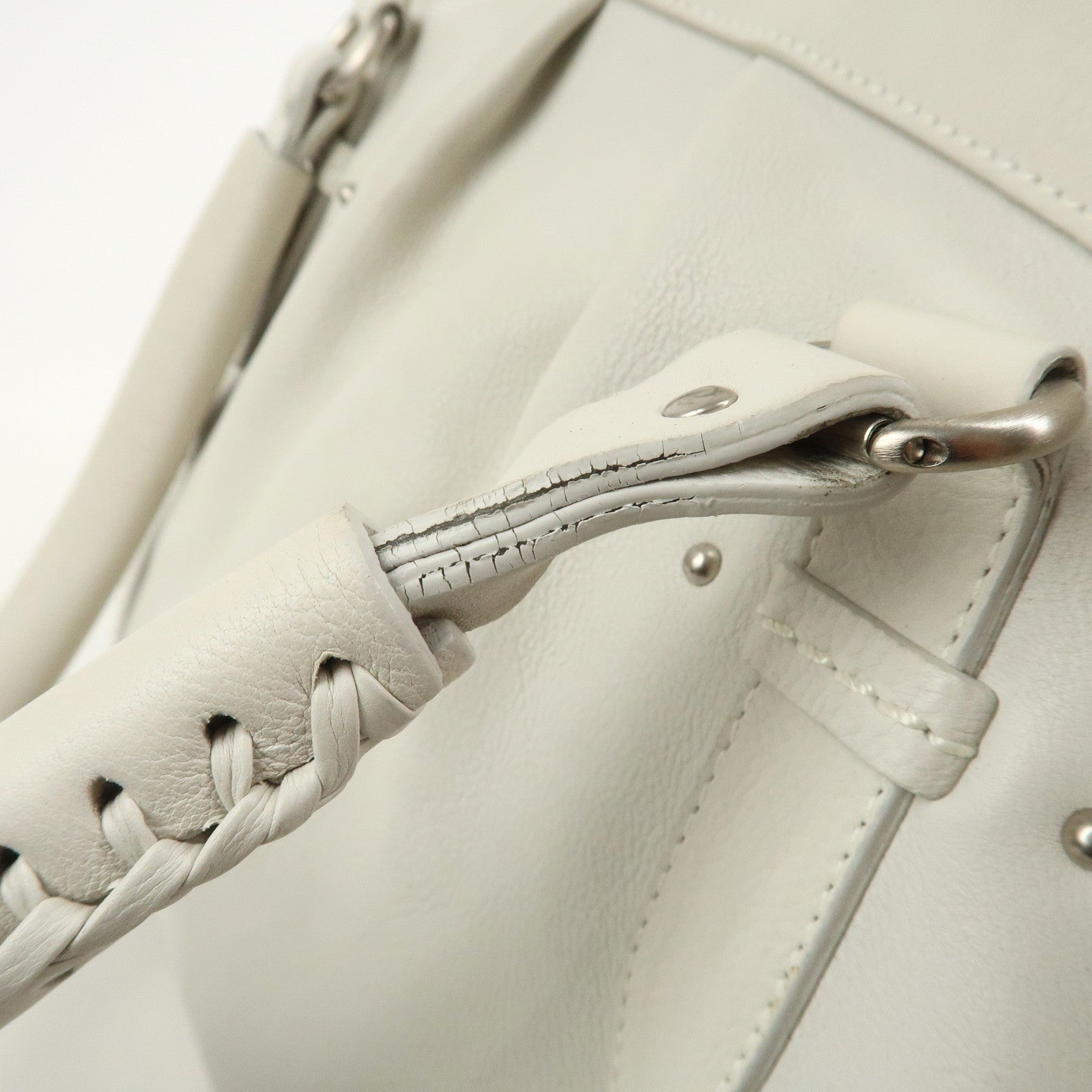 Christian Dior Leather Shoulder Bag Hand Bag White 10-RU-0037