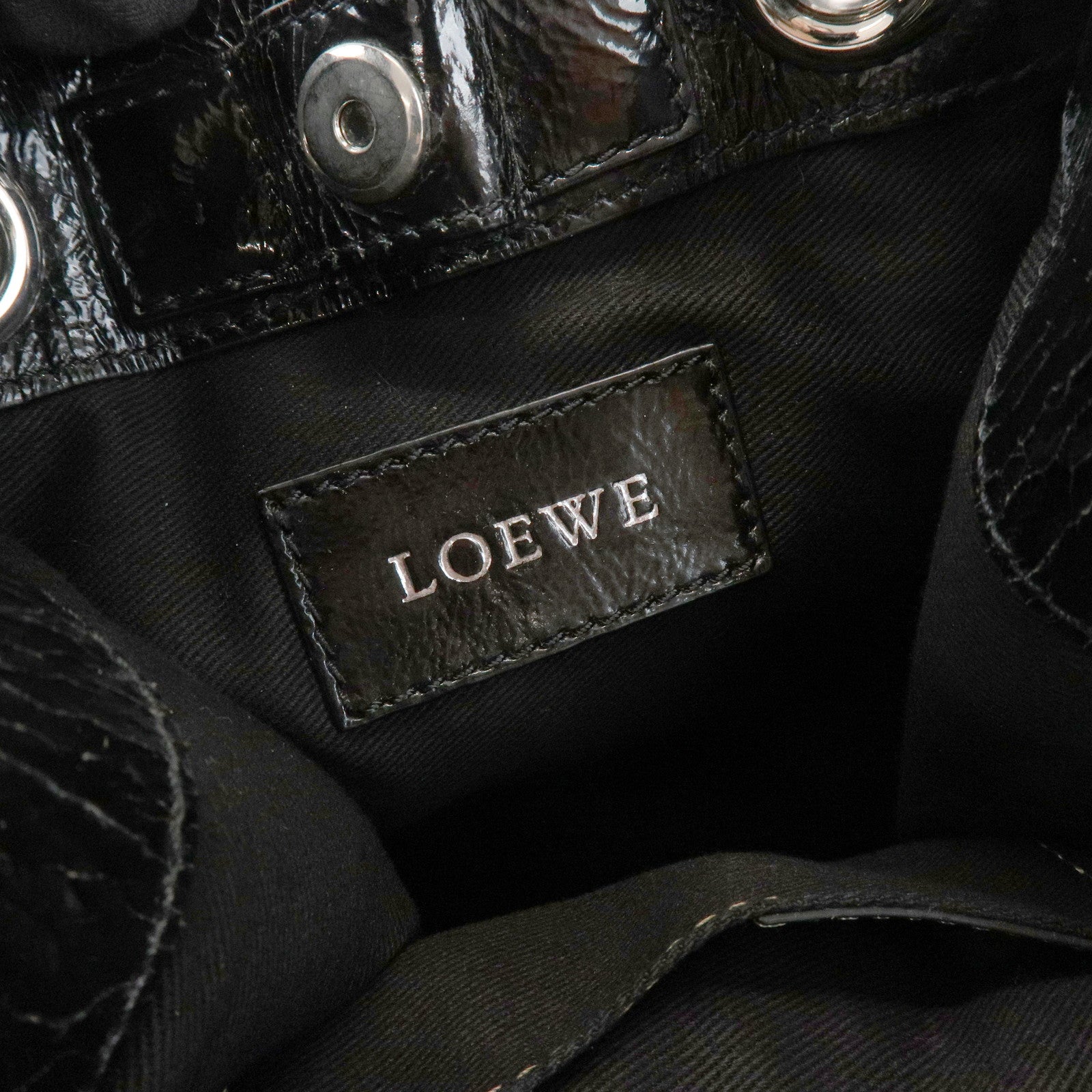 LOEWE Anagram Patent Leather Hand Bag Shoulder Bag Black Brown