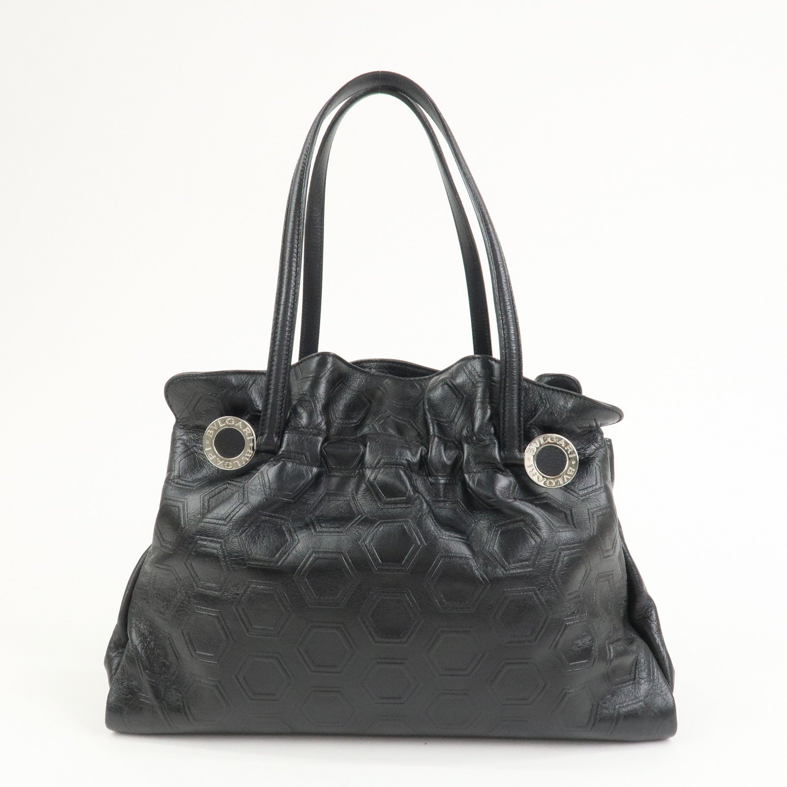 BVLGARI Twist Logo Leather Shoulder Bag Hand Bag Black