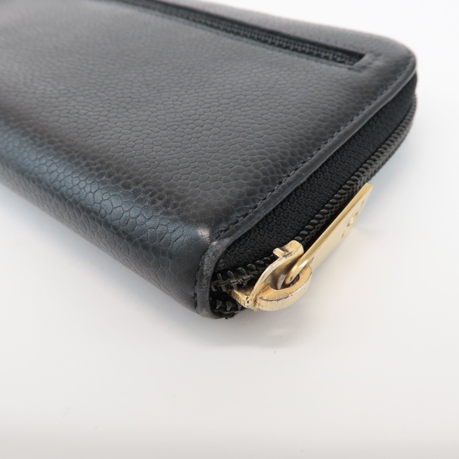 CHANEL COCO Mark Caviarskin Round Zippy Long Wallet Black