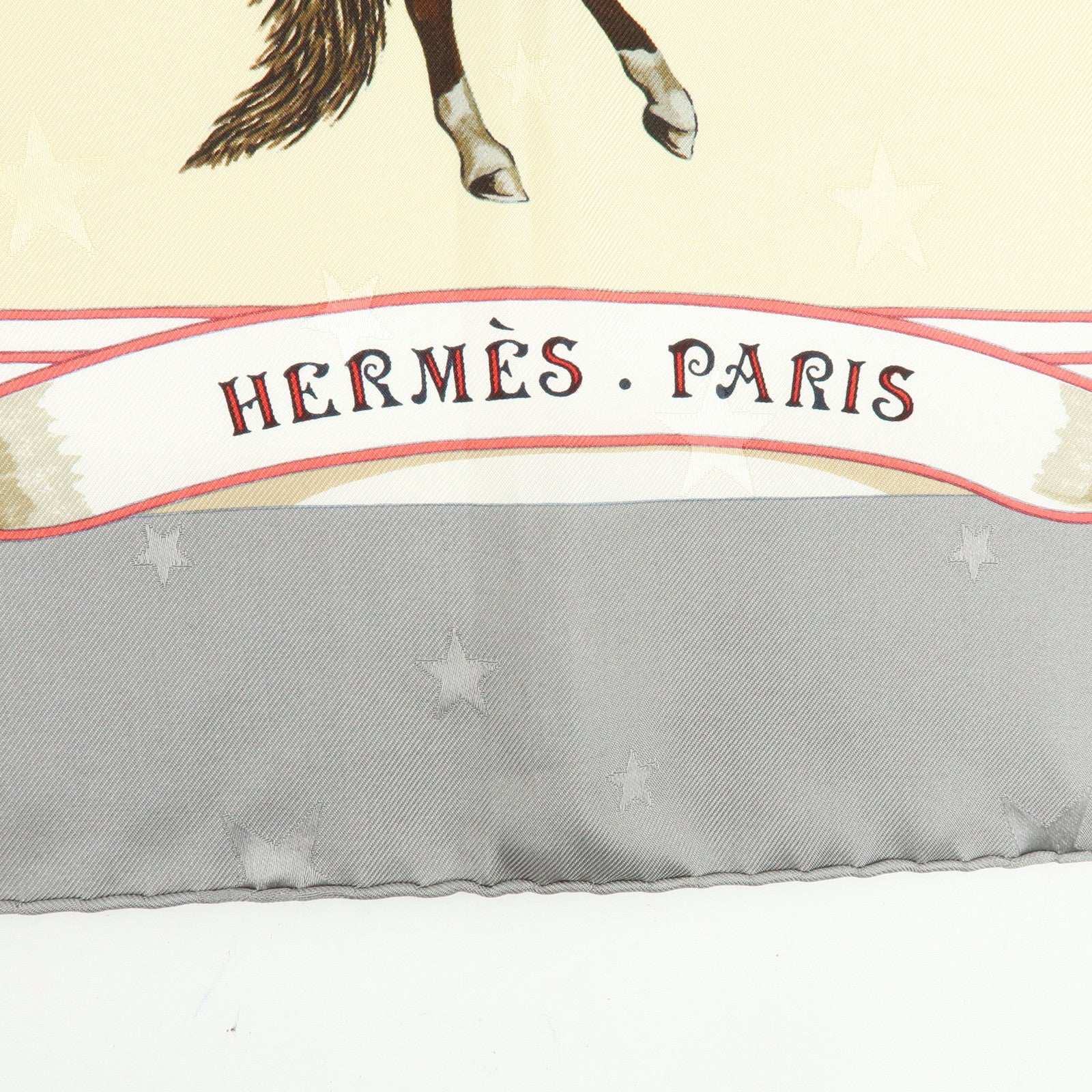 HERMES Carre 90 Silk 100% Scarf EN PISTE Horse Print Beige Gray