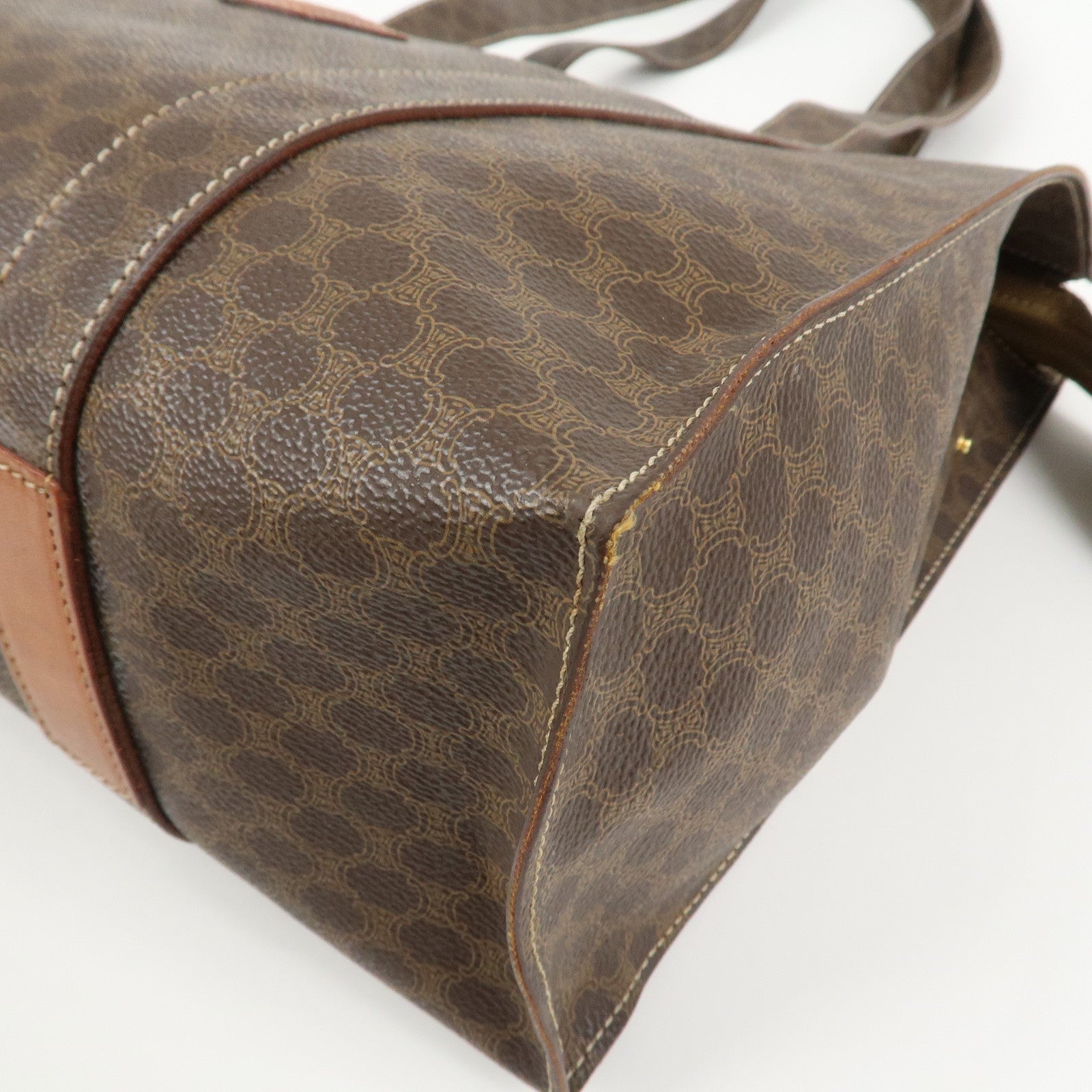 CELINE Macadam PVC Coating Canvas Leather Tote Bag Brown
