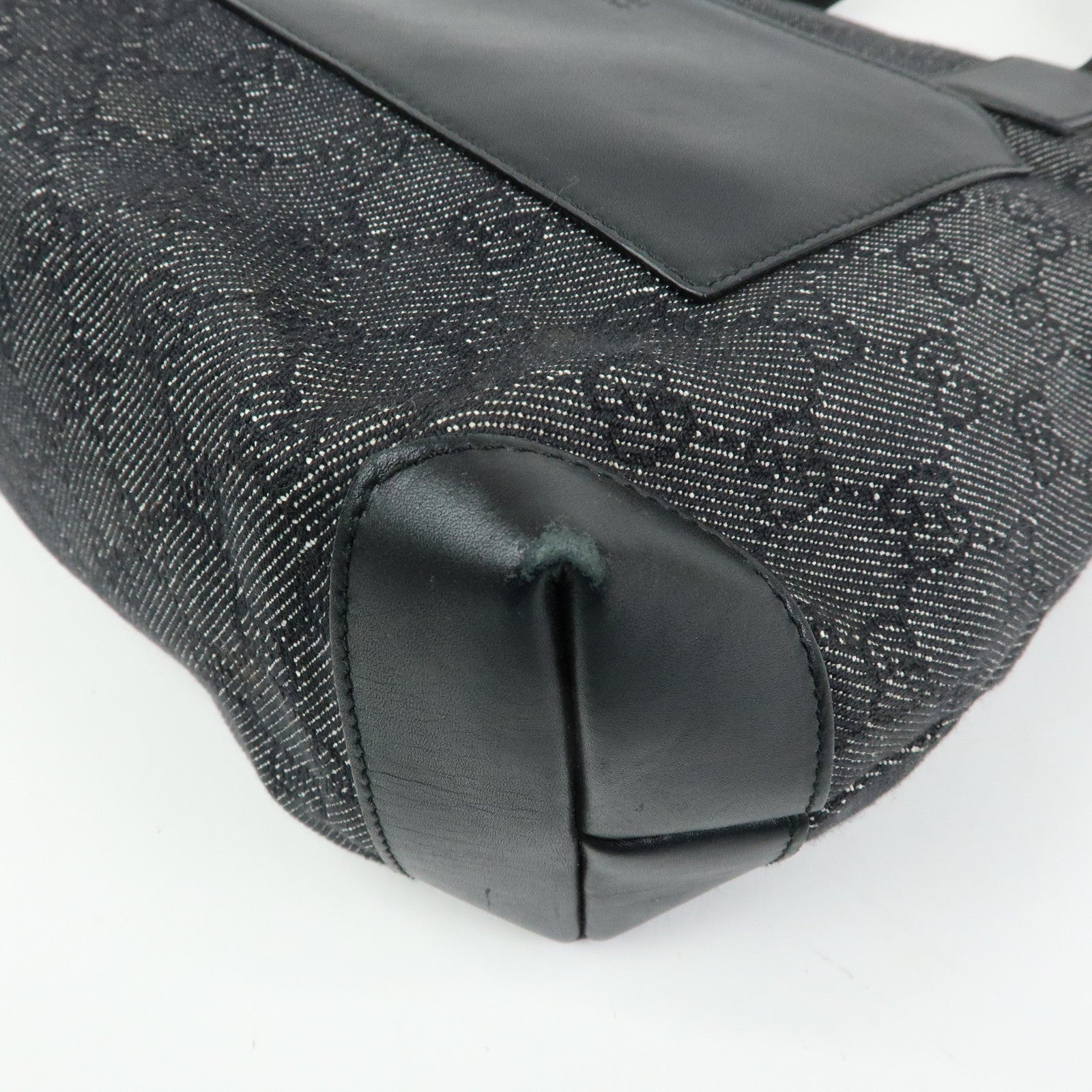 GUCCI GG Denim Leather Tote Bag Shoulder Bag Black 28893