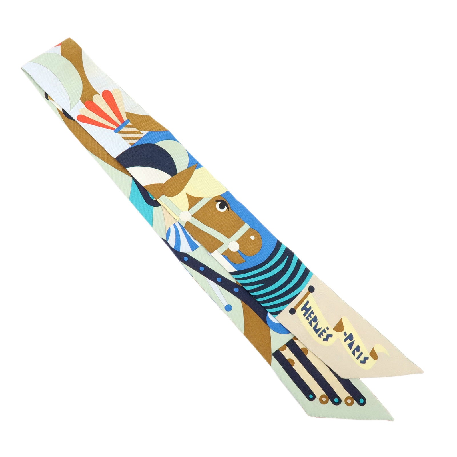 HERMES Silk 100% Twilly Parade en Fanfare Blue Multicolor