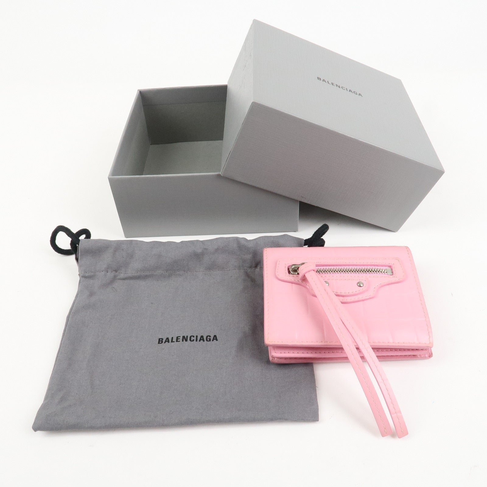 BALENCIAGA Leather Neo Classic Mini Wallet Pink Silver HDW 640111 Used