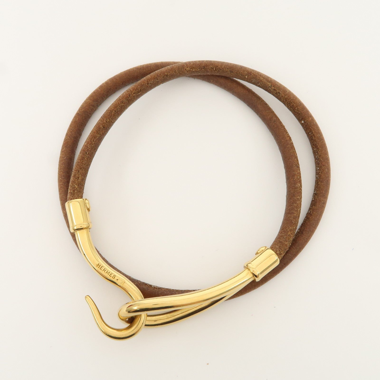 HERMES Jumbo Leather Metal Choker Bracelet Brown