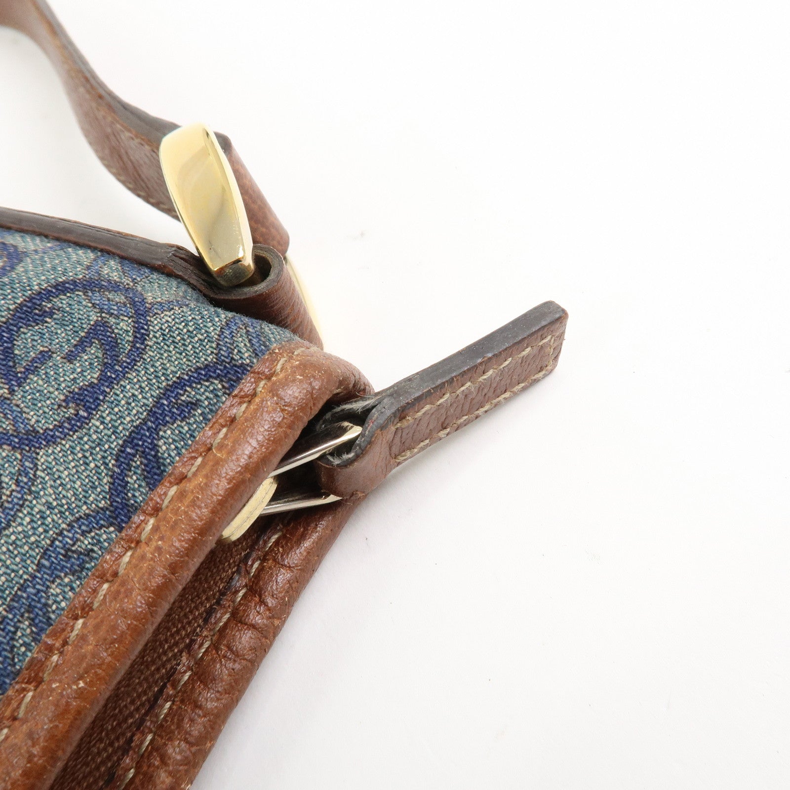 GUCCI Abbey GG Denim Shoulder Bag Crossbody Bag Brown Blue 131326