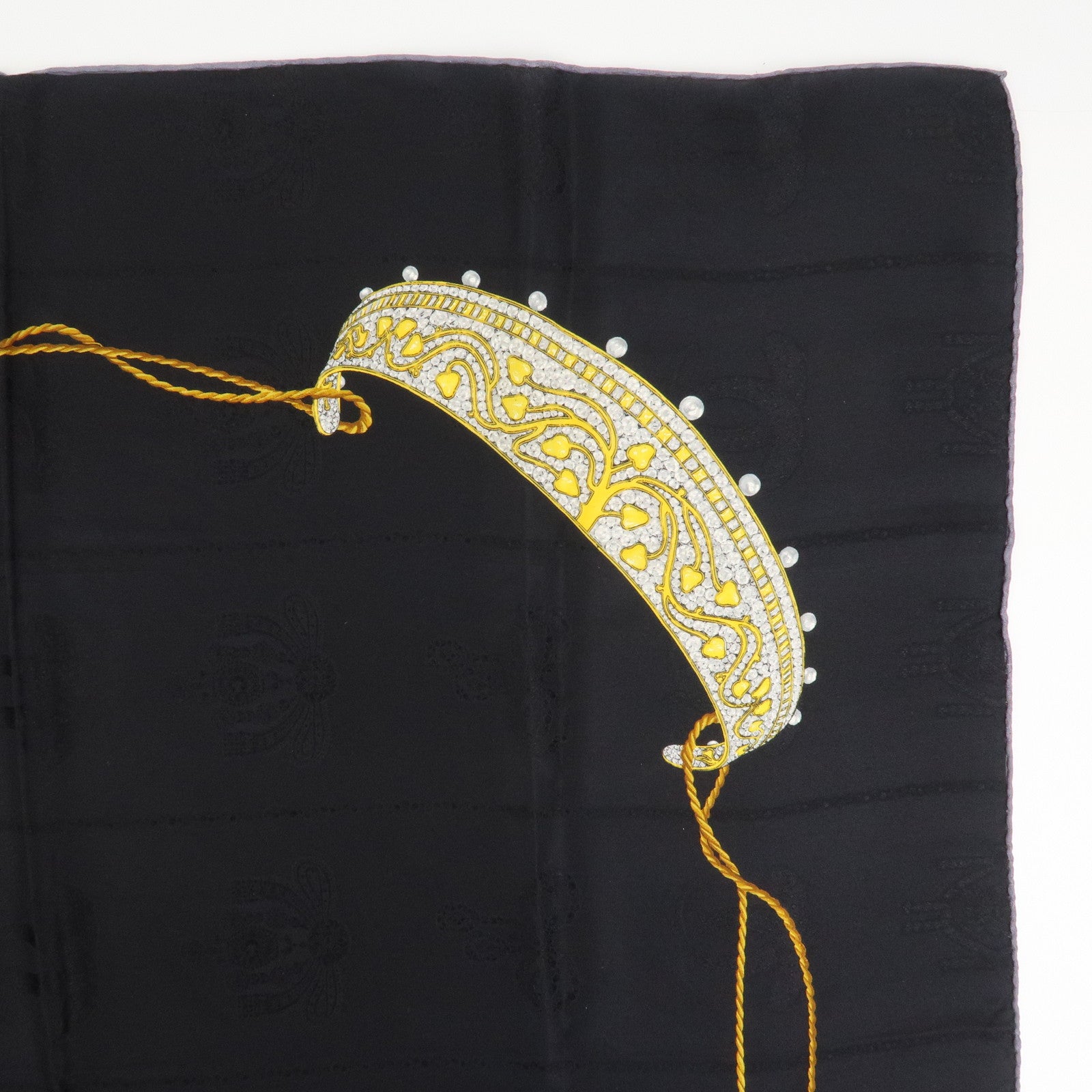 Cartier Must de Cartier Silk 100% Scarf Bijou Pattern Black Yellow