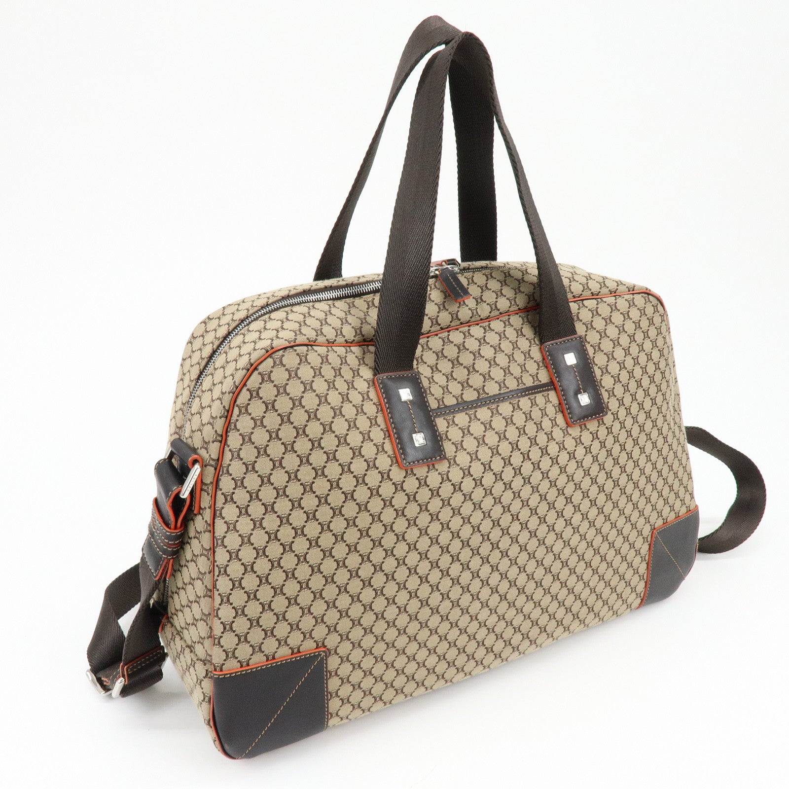 CELINE Macadam Canvas Leather 2Way Bag Boston Bag Brown