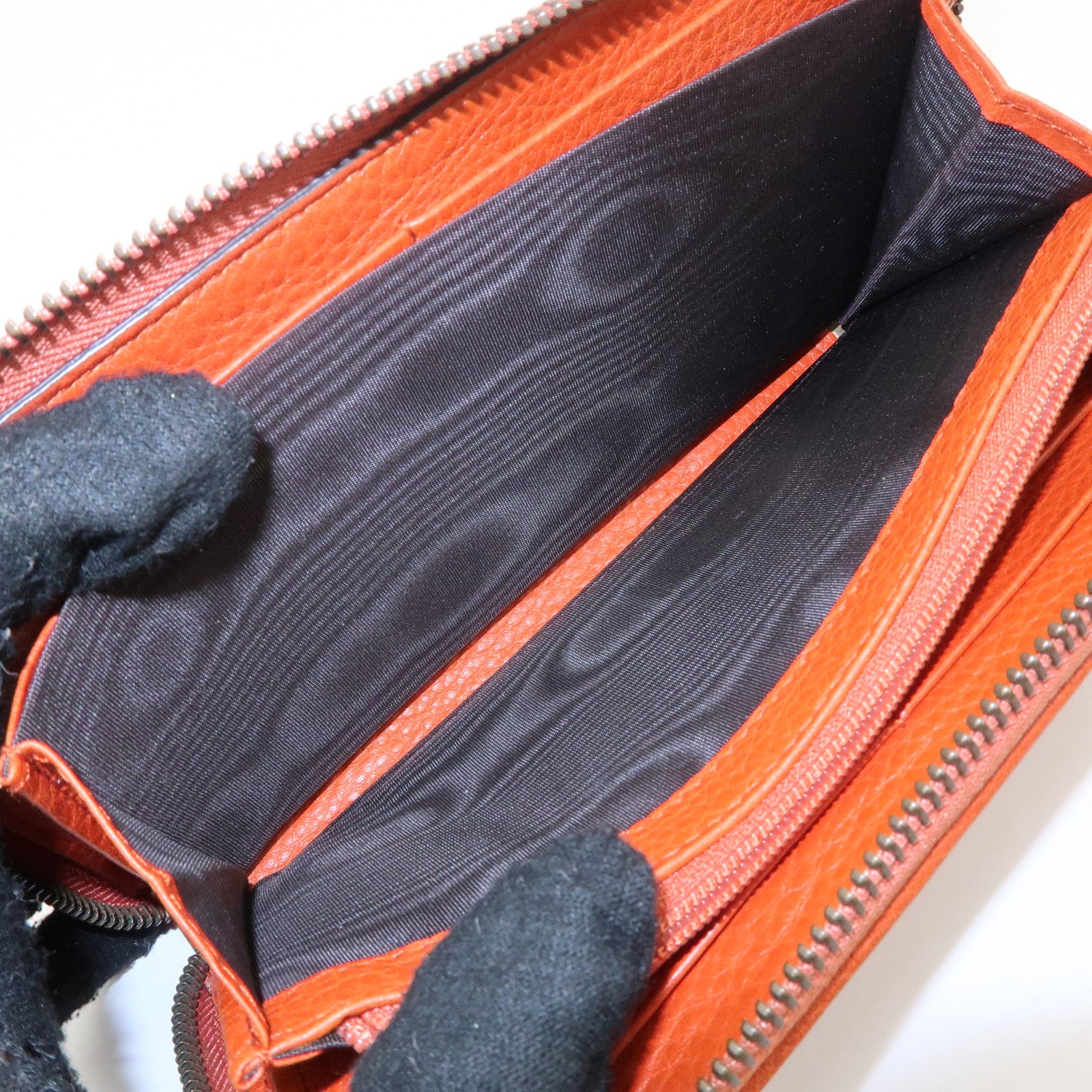 GUCCI Bamboo Leather Long Round Zippy Wallet Orange 339178 Used