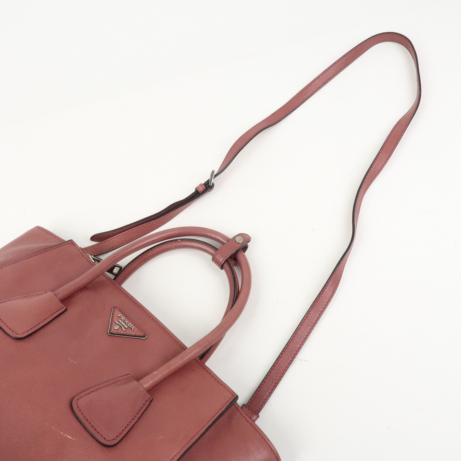 PRADA Triangle Logo Leather 2Way Bag Tote Bag Hand Bag Pink B2625M